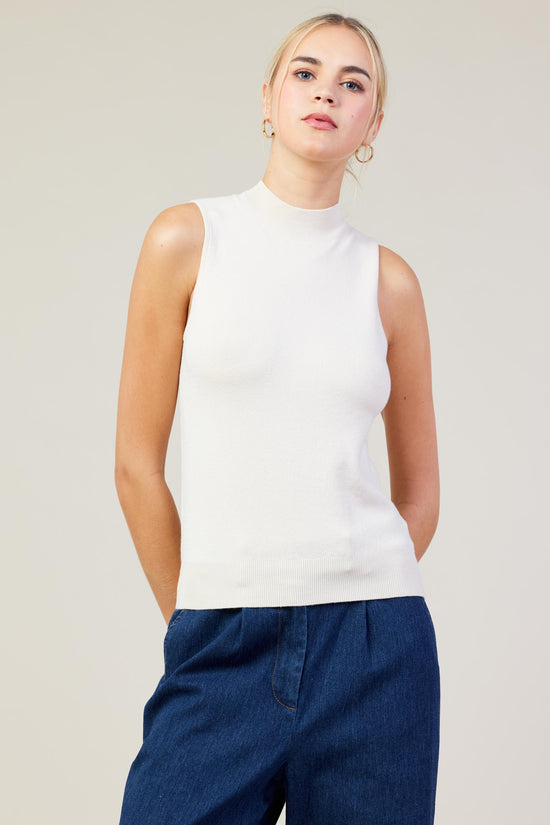 Sleeveless Mock Neck Knit Top