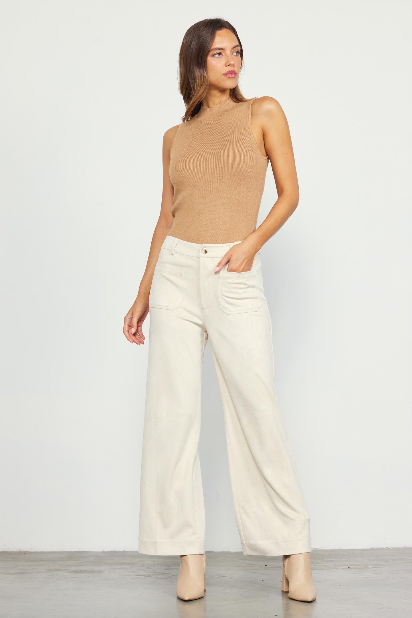 Faux Suede Wide Leg Pant