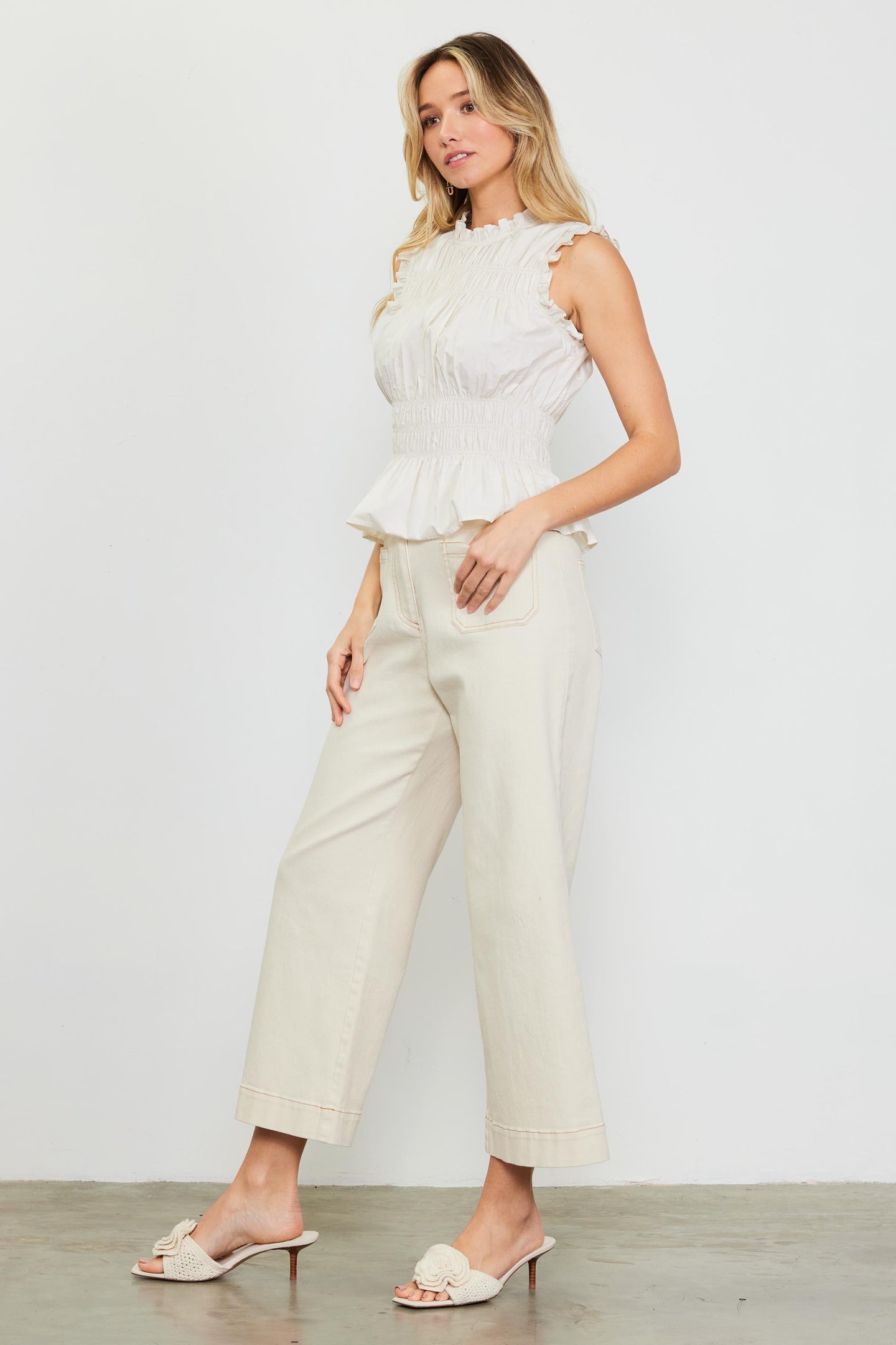 Smocking Poplin Sleeveless Top