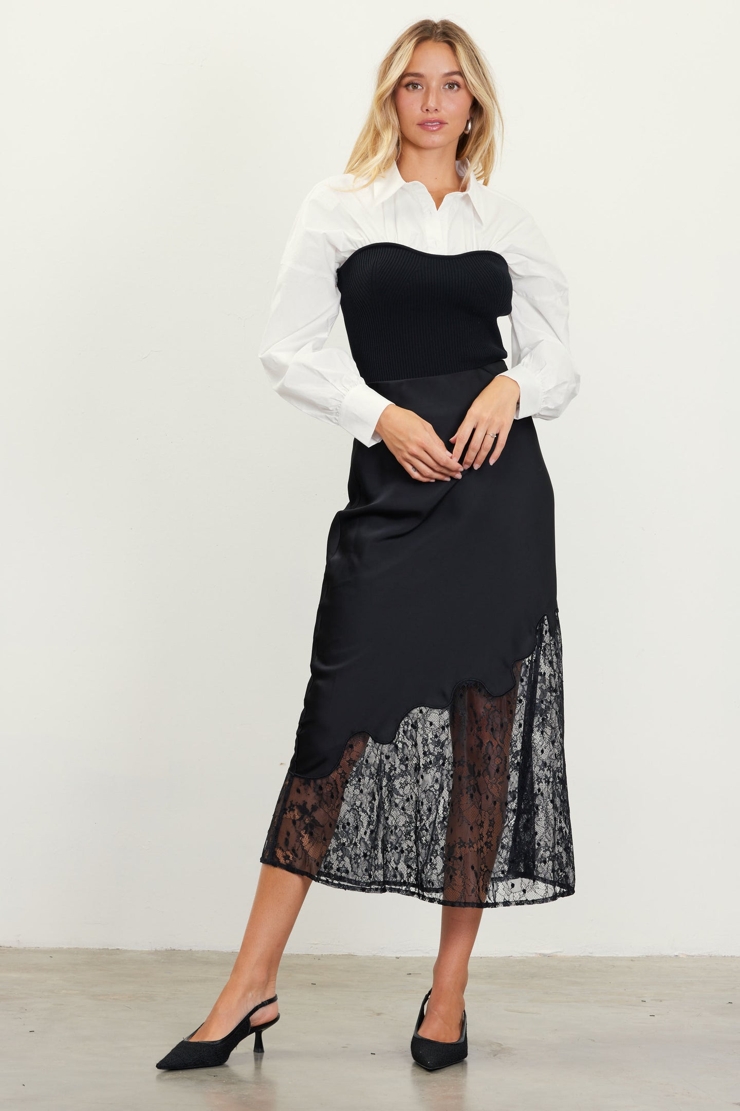 Asymmetrical Lace Satin Skirt