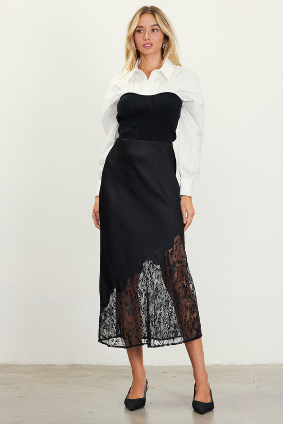 Asymmetrical Lace Satin Skirt