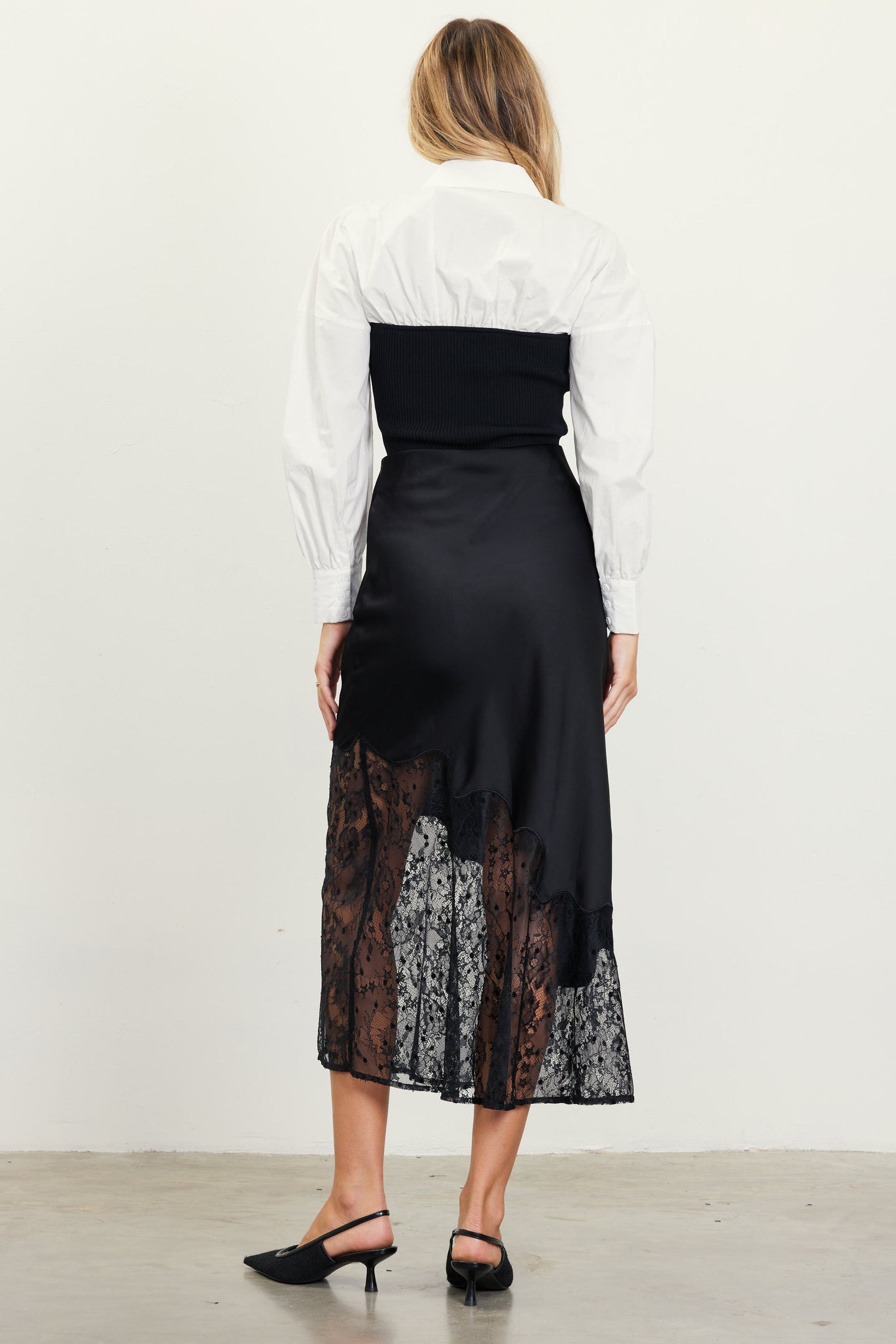 Asymmetrical Lace Satin Skirt