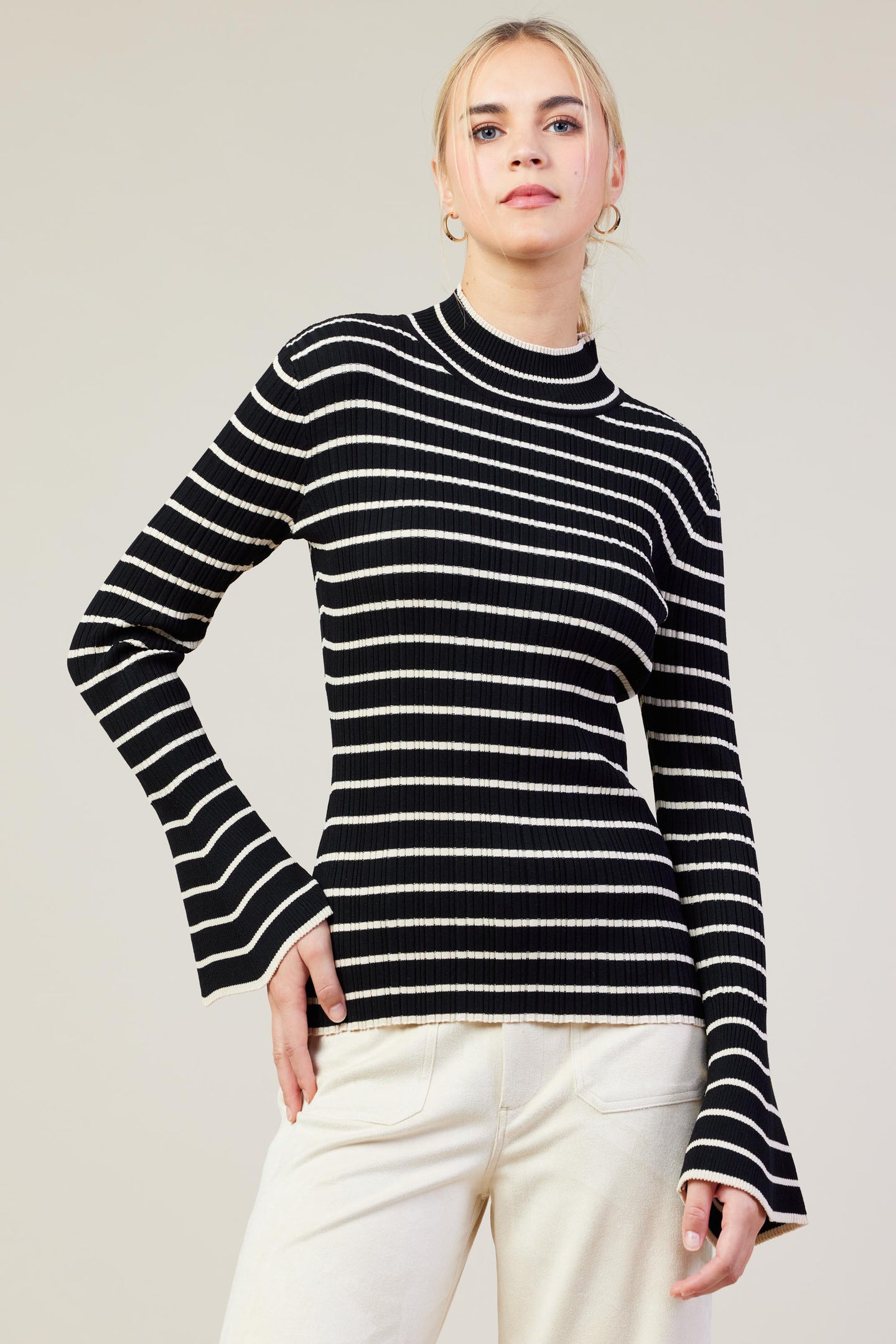 Ribbed Flared Longsleeve Top