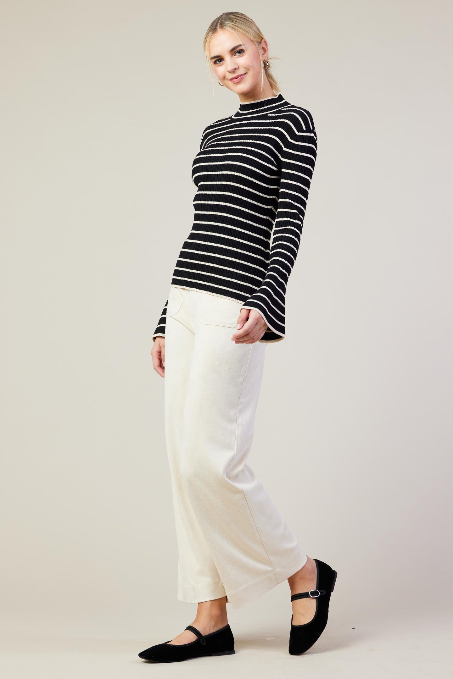 Ribbed Flared Longsleeve Top