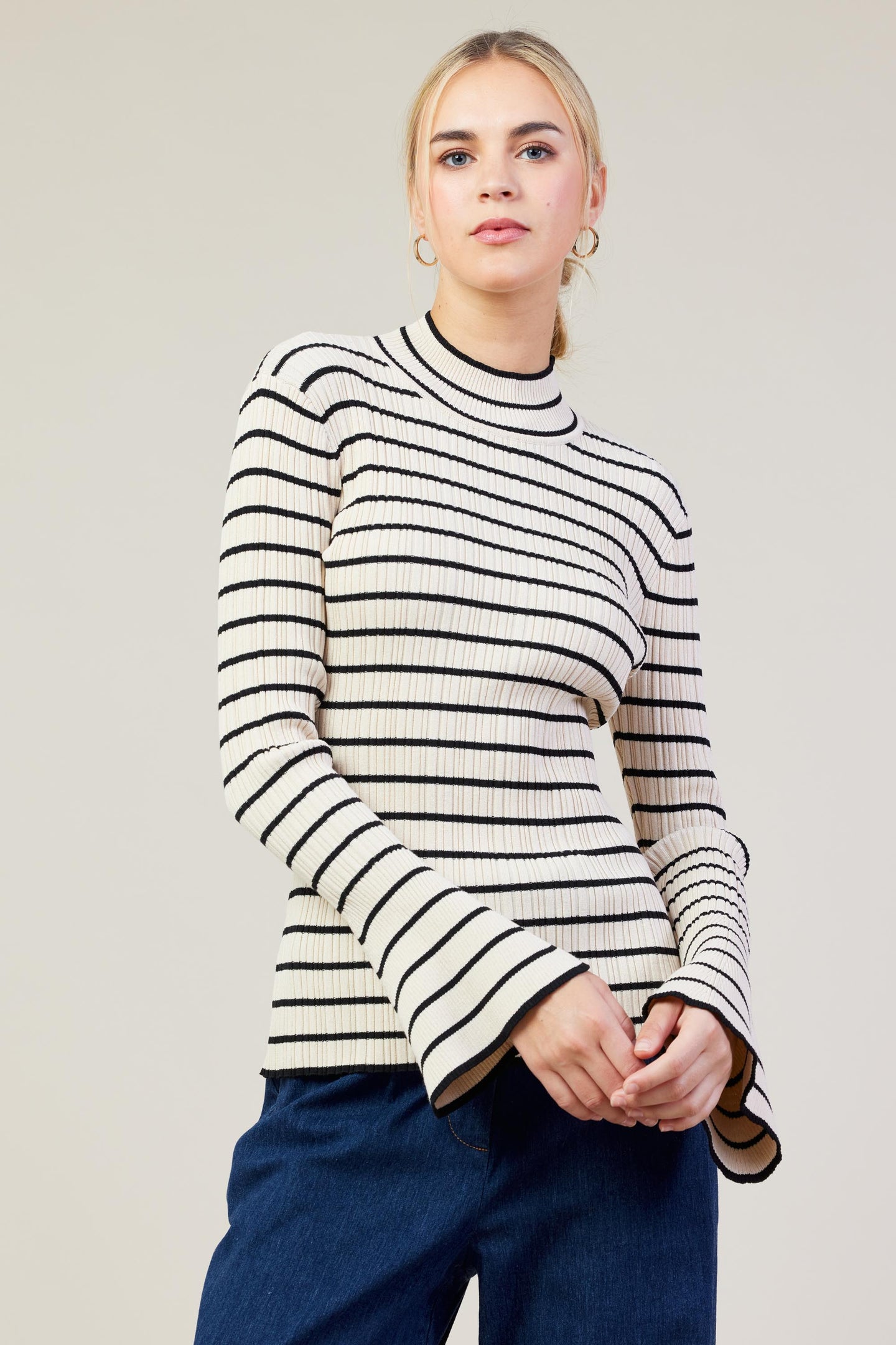 Ribbed Flared Longsleeve Top