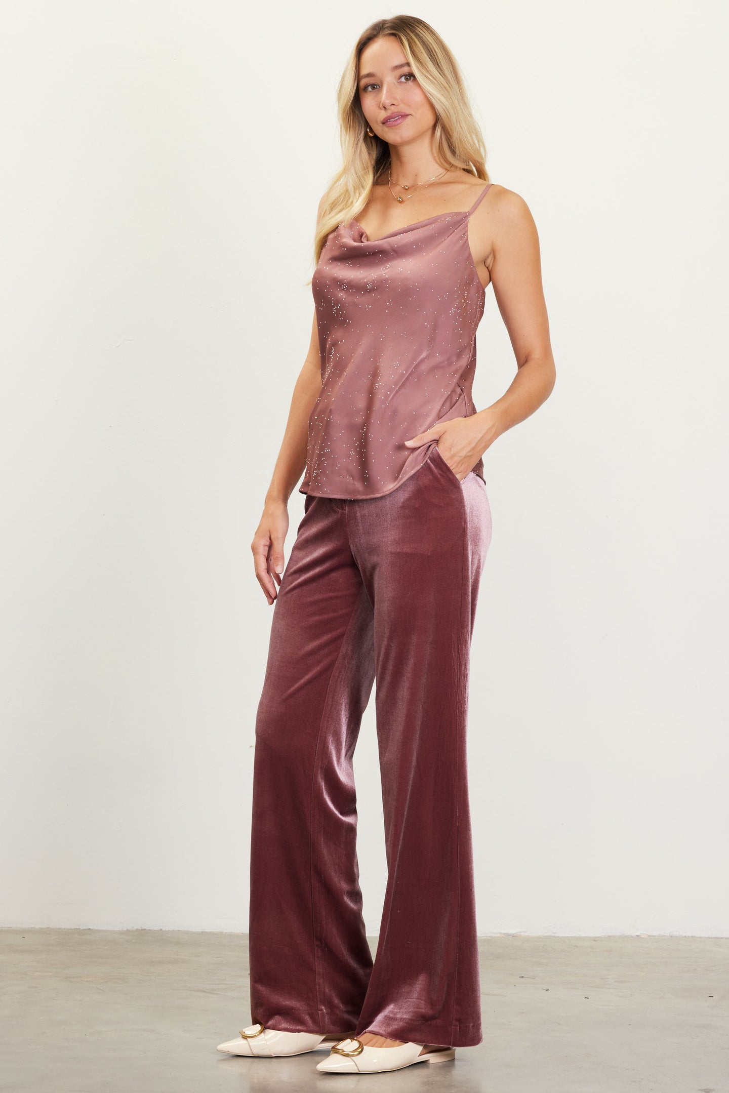 Shimmery Satin Cowl Neck Cami