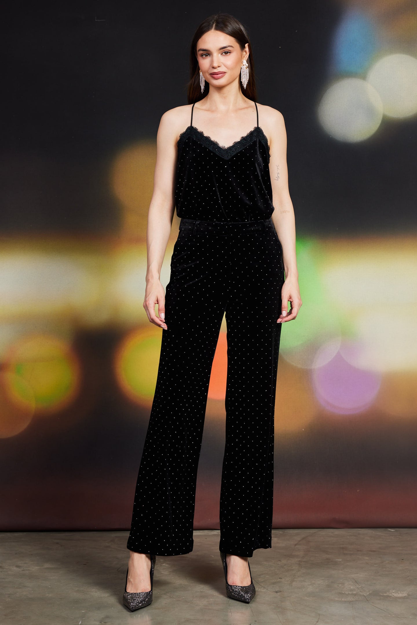 Rhinestone Velvet Flared Pants