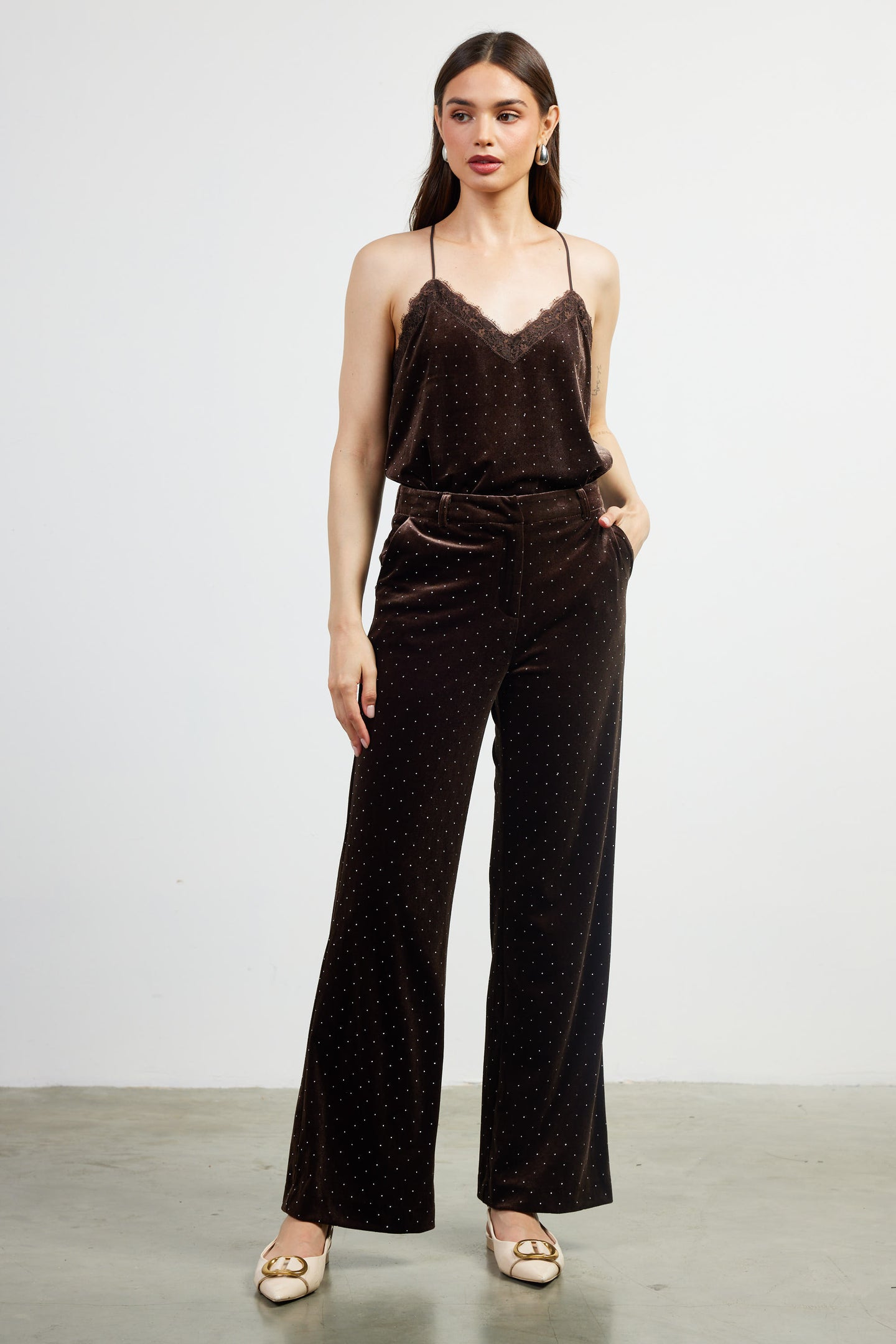 Rhinestone Velvet Flared Pants