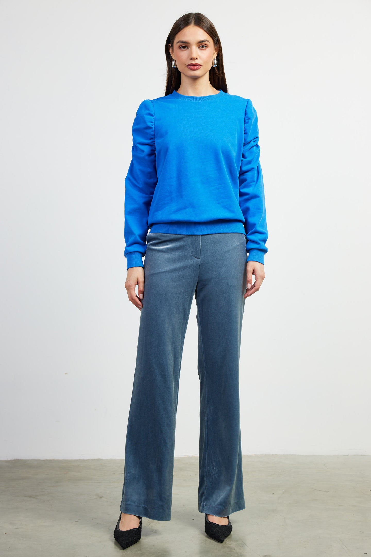 Ruched Sleeves Crewneck Sweatshirt