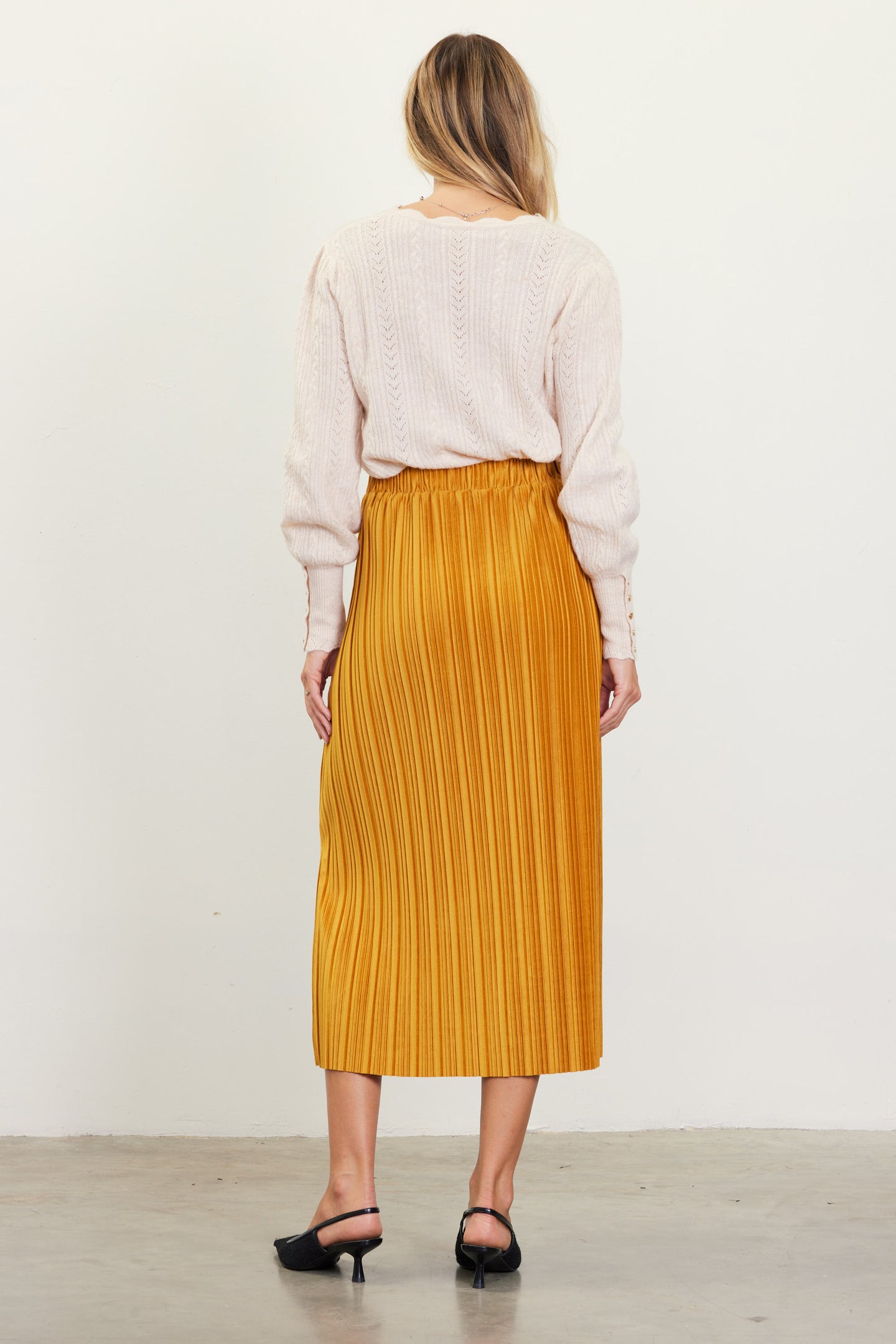 Pleated Velvet Midi Skirt