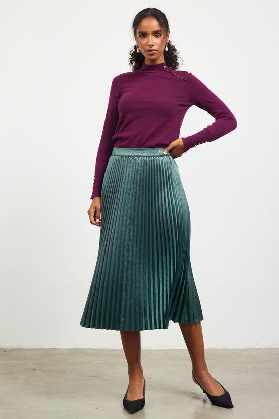 Metallic Foil Pleated Midi Skirt