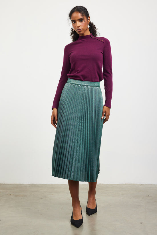 Metallic Foil Pleated Midi Skirt