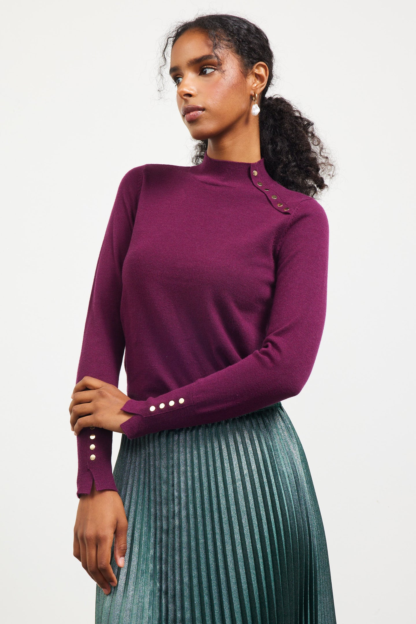 Button Detail Mock Neck Sweater