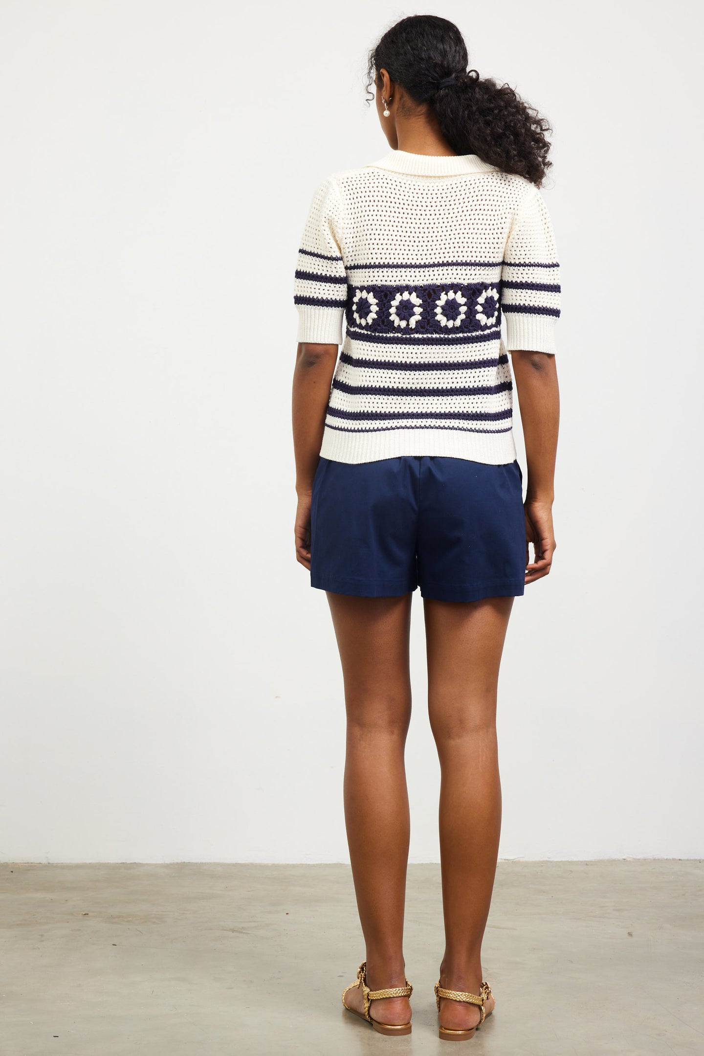 Pointelle Knit Collared Sweater