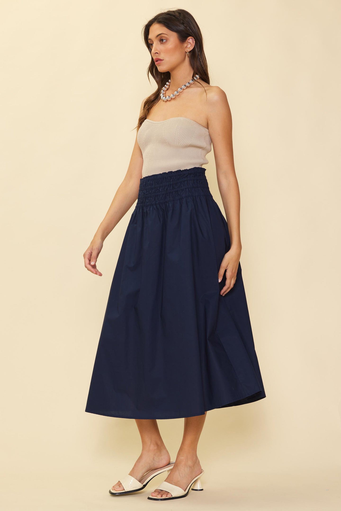 Smocked Waist Flared Skirt