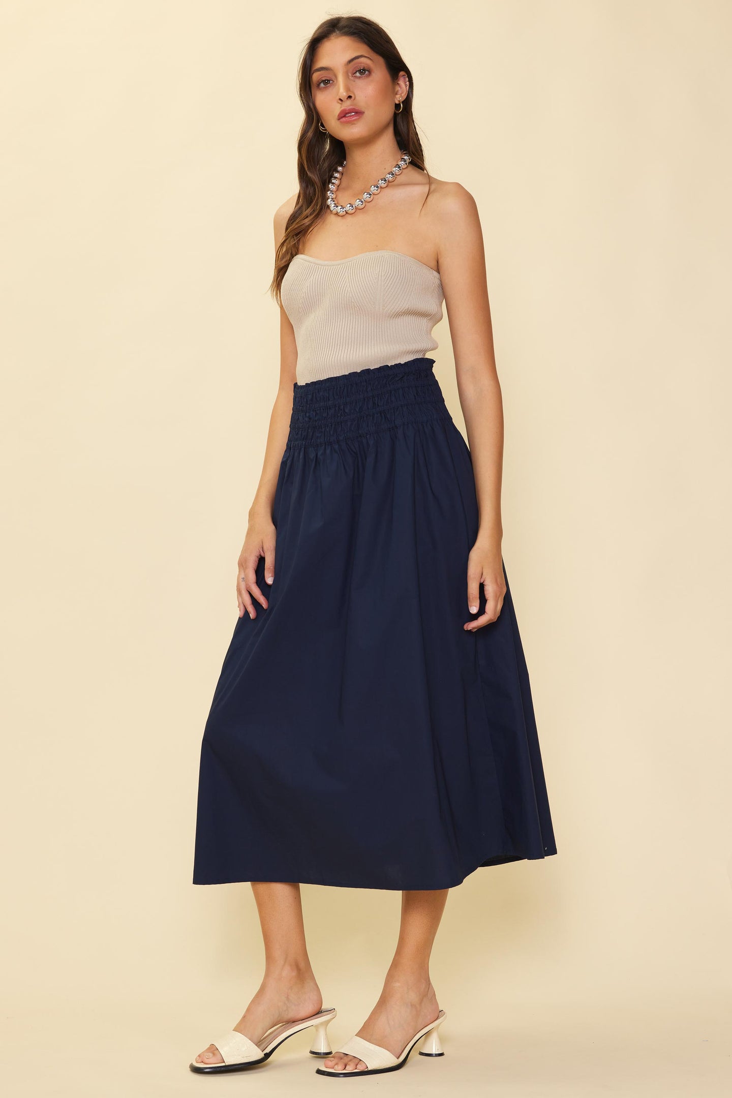 Smocked Waist Flared Skirt