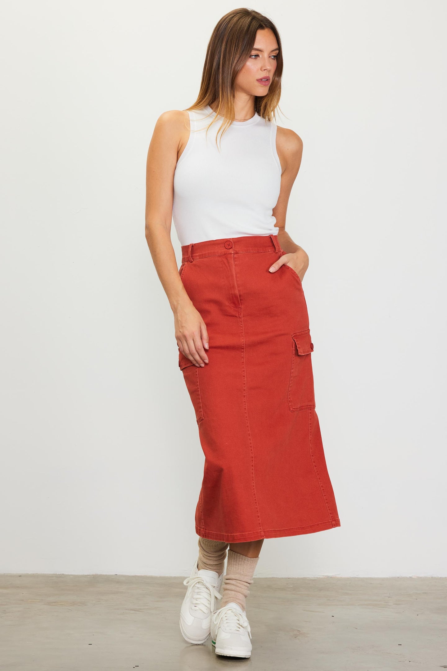 Cotton Twill Cargo Skirt