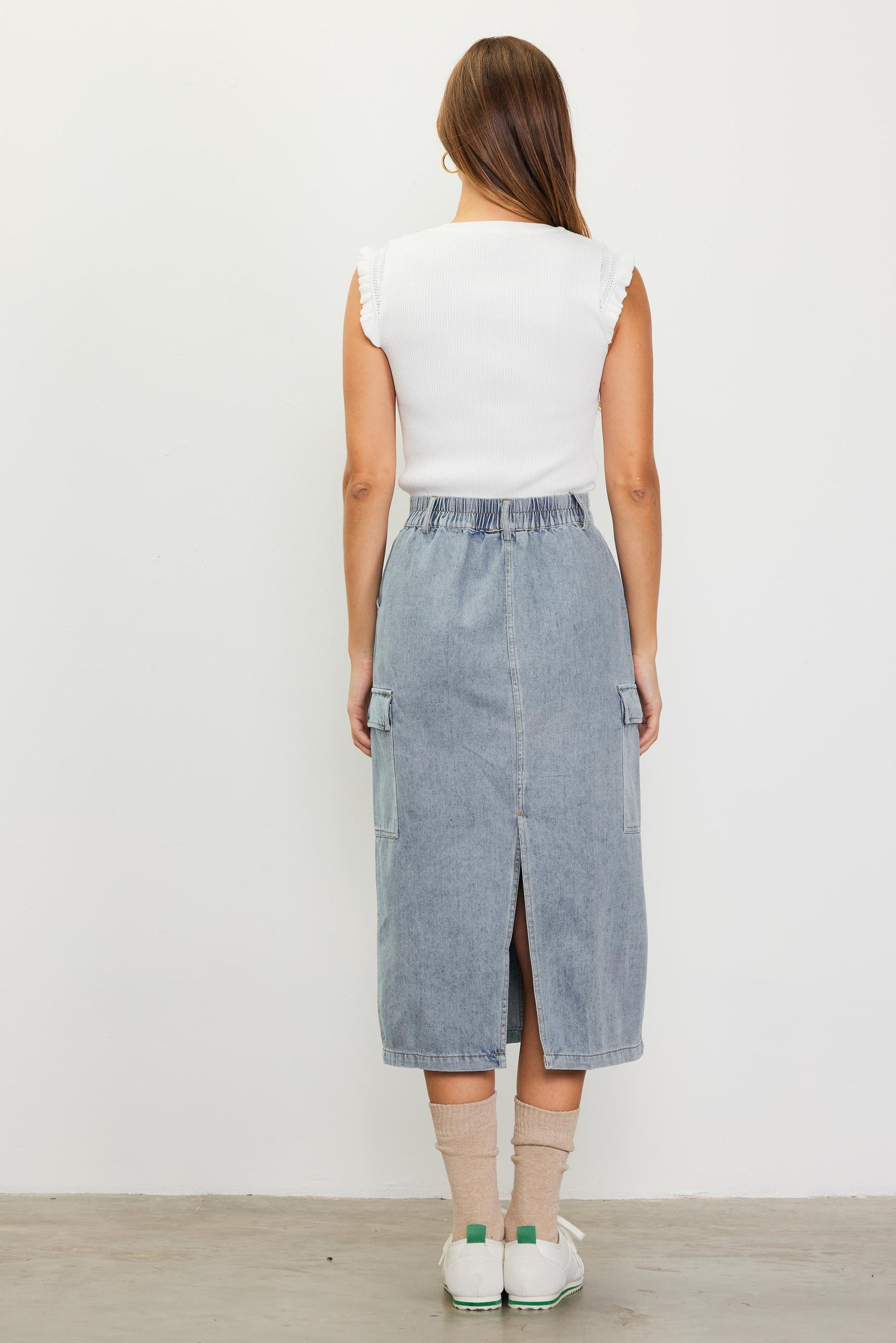 Cargo Detail Denim Midi Skirt