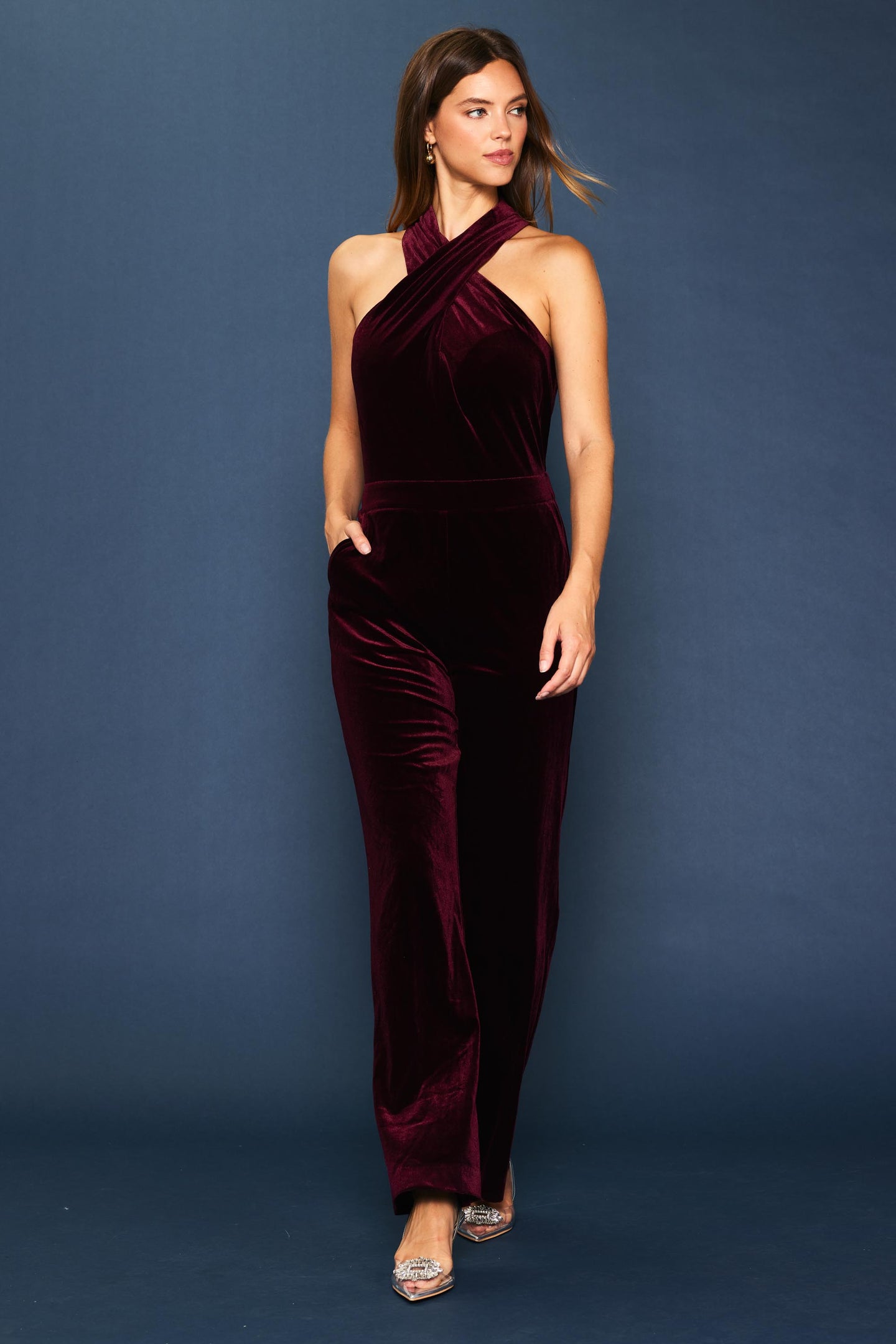 Velvet Halter Neck Jumpsuit