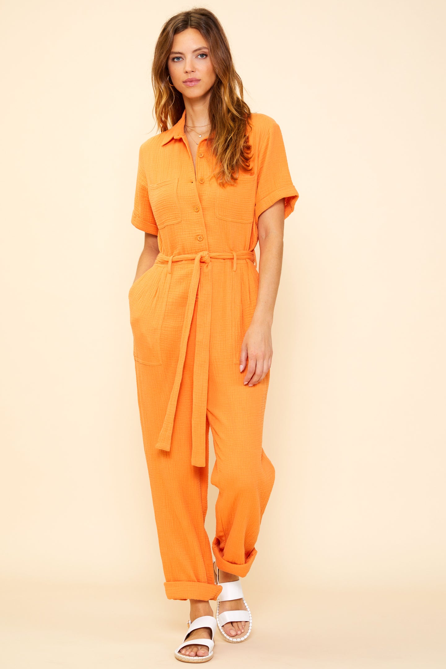 Short Sleeve Gauze Jumpsuit