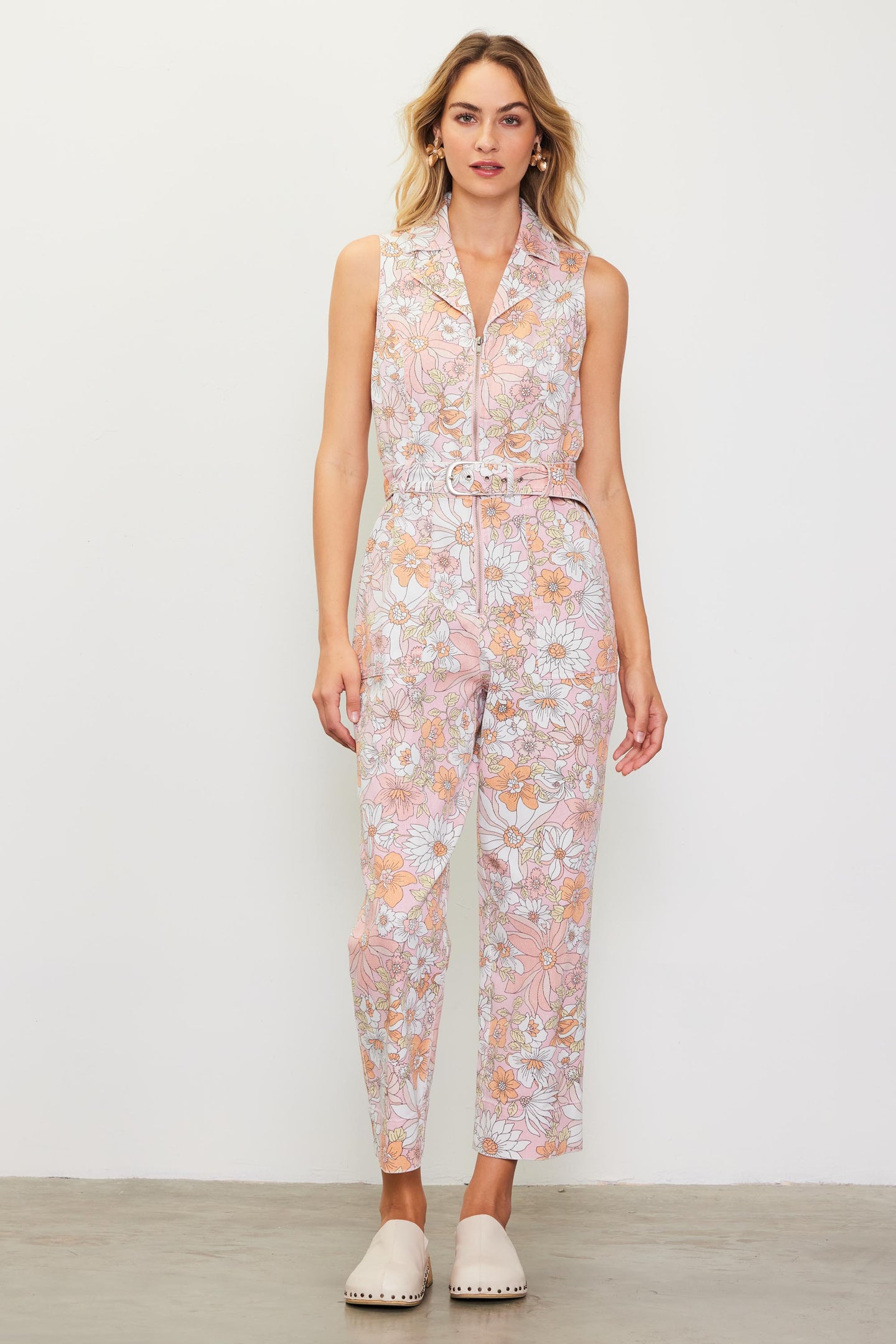 Retro Floral Belted Zip Jumpsuit