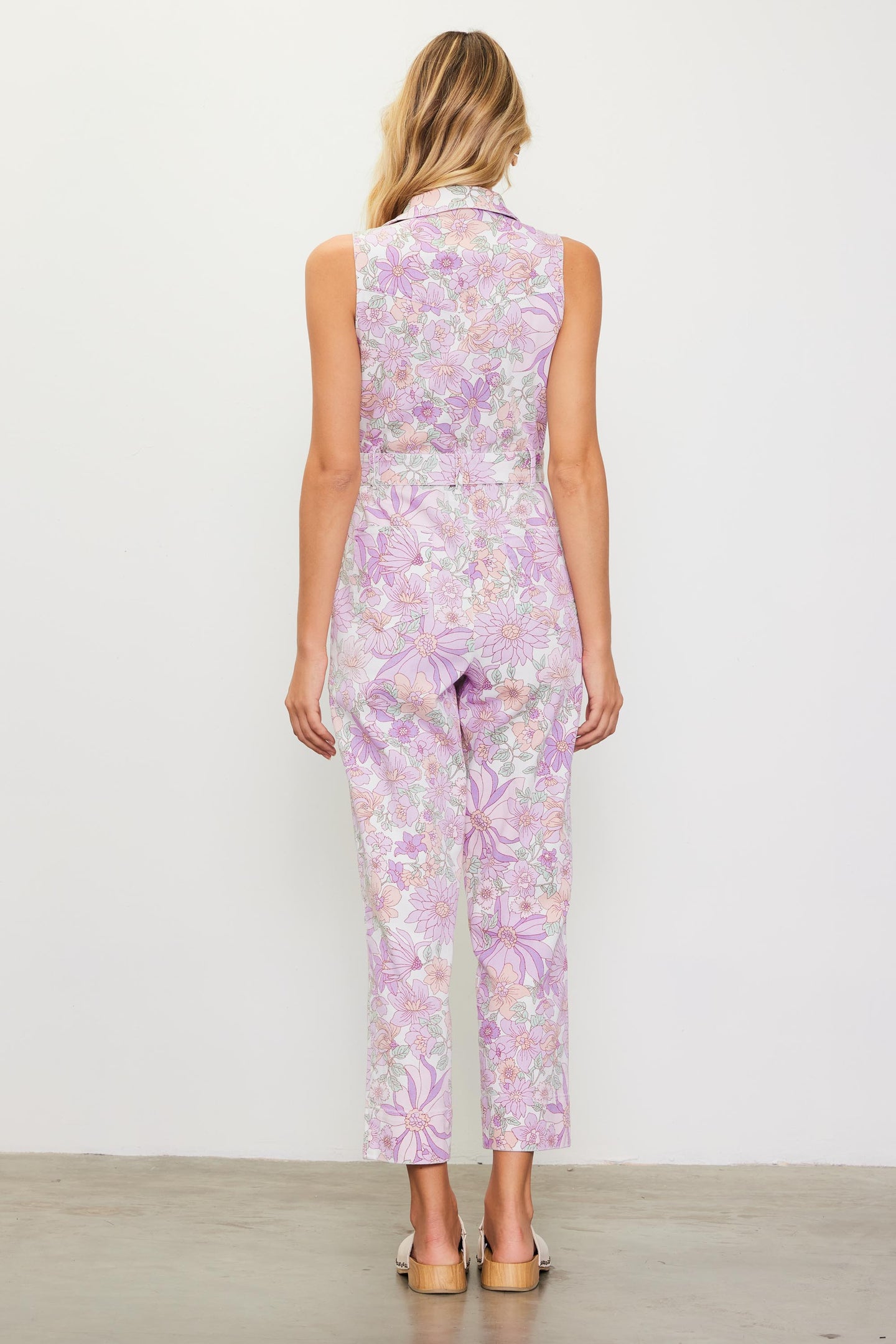 Retro Floral Belted Zip Jumpsuit