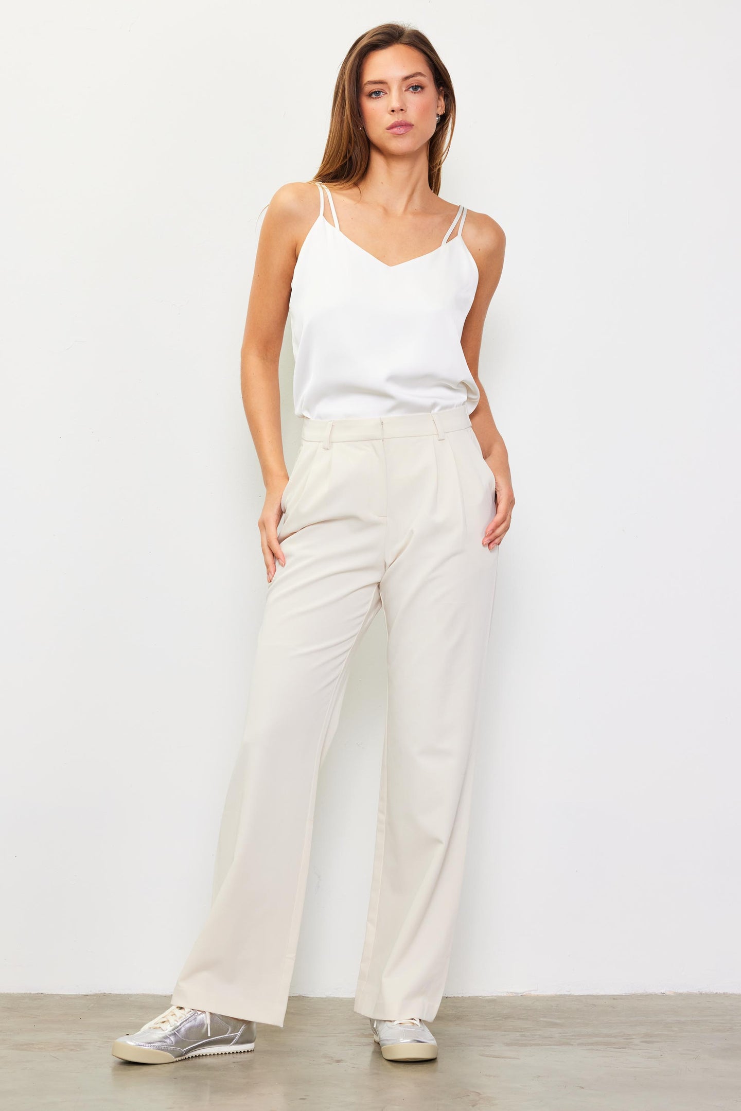 Front Pleat Wide Leg Trousers