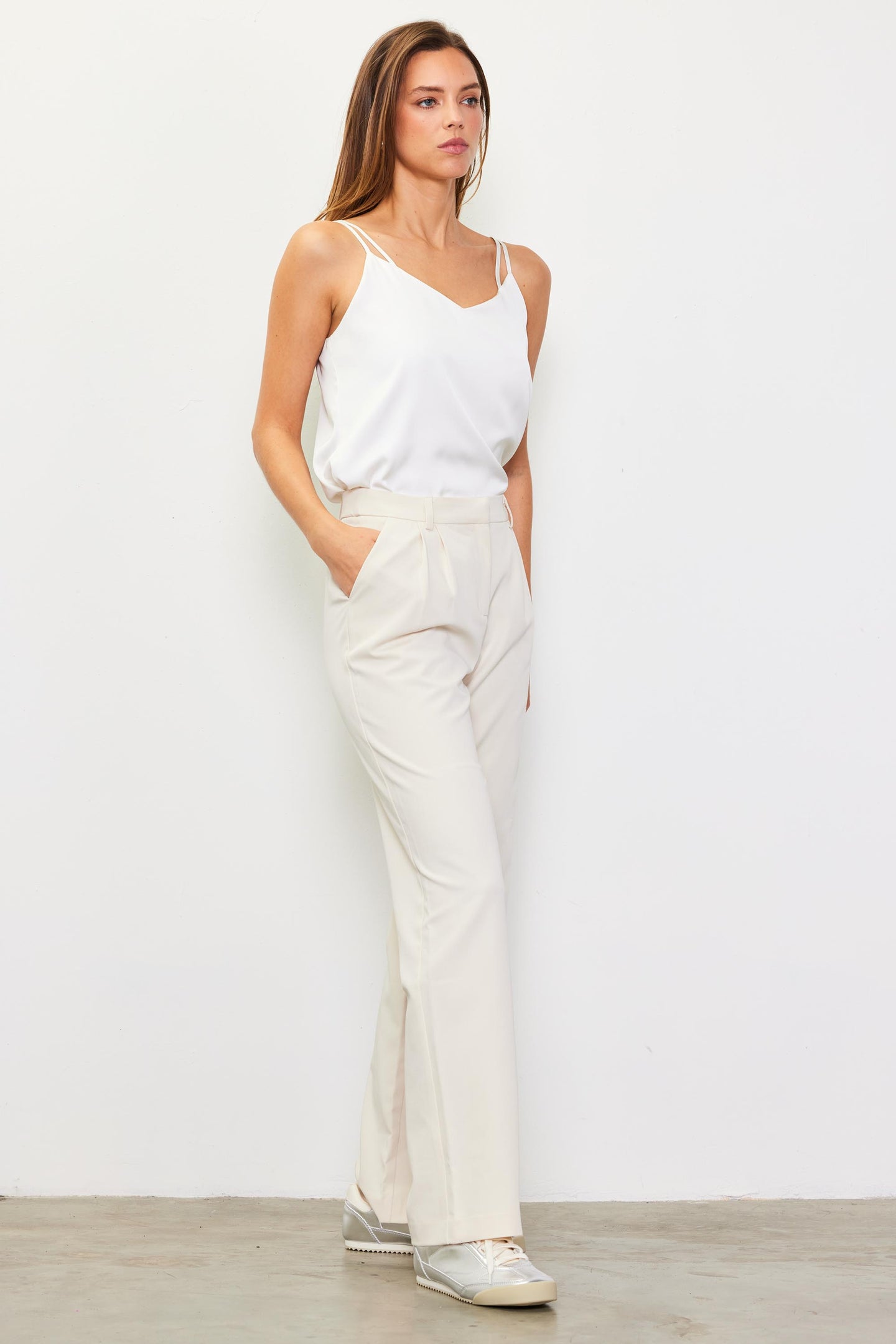 Front Pleat Wide Leg Trousers