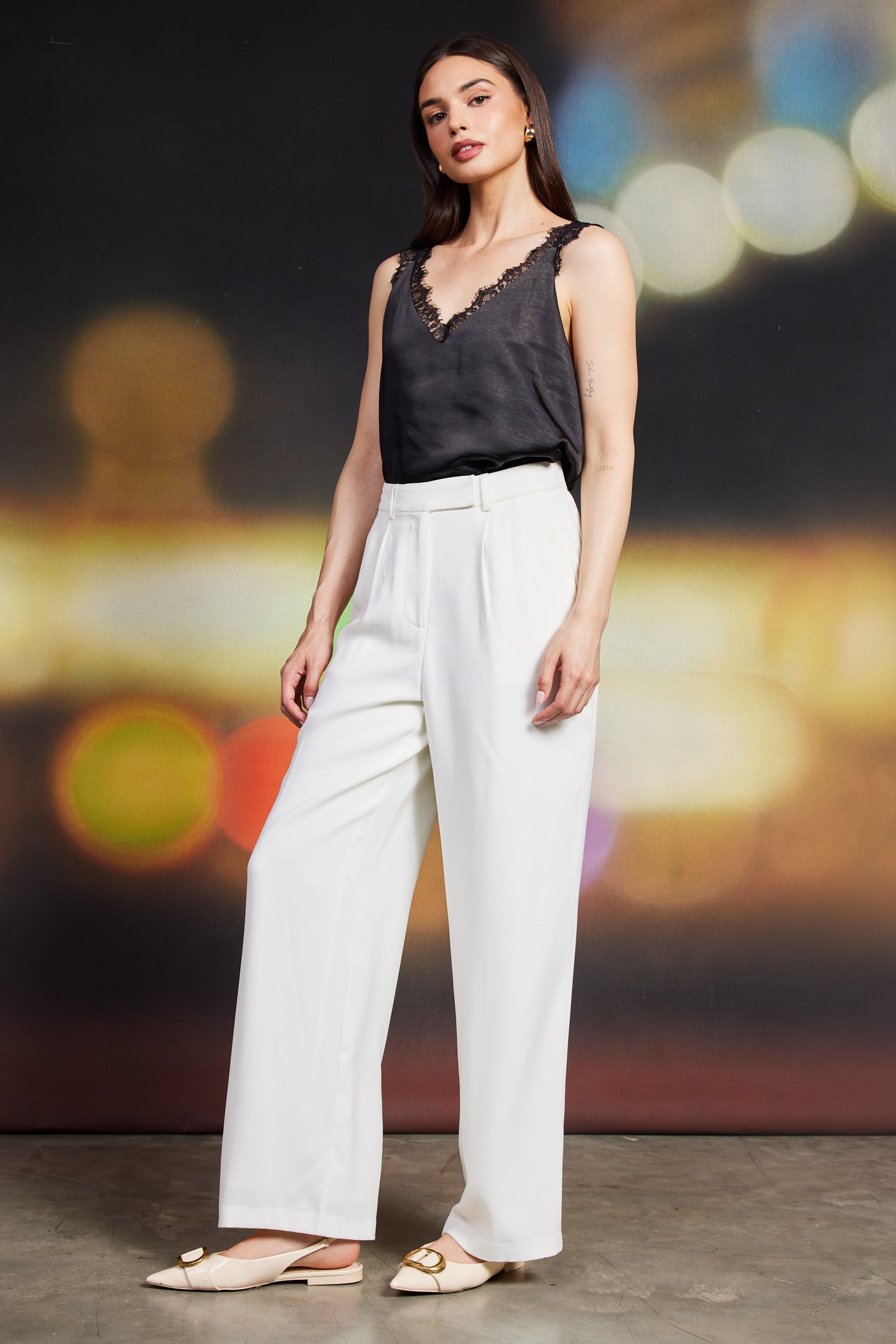 Pintuck Wide Leg Trousers