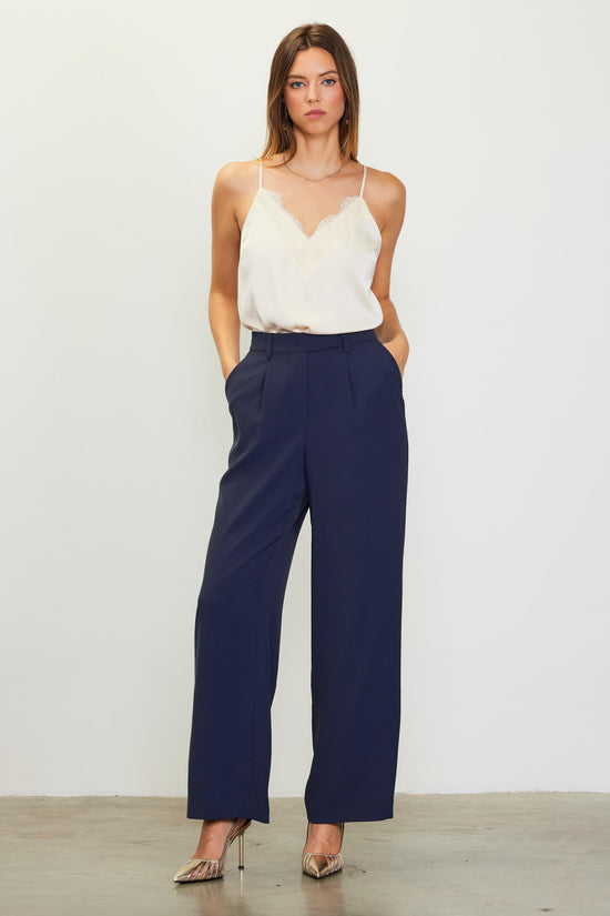 Pintuck Wide Leg Trousers