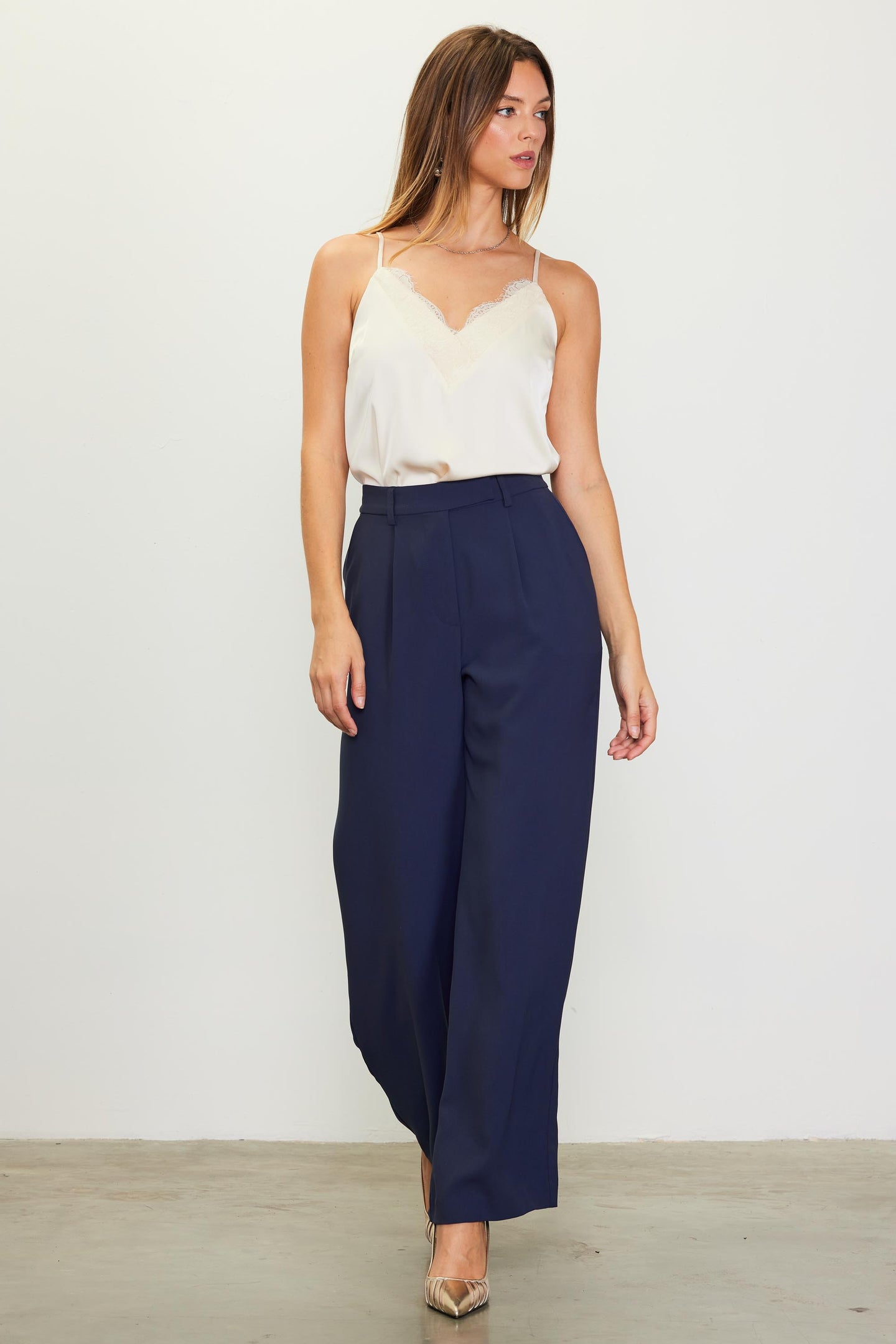 Pintuck Wide Leg Trousers