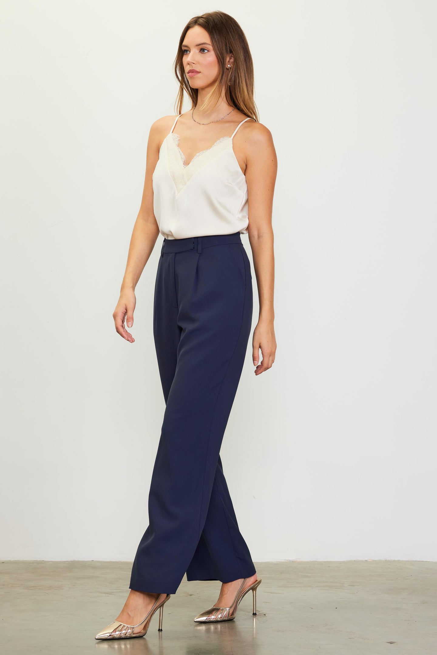 Pintuck Wide Leg Trousers