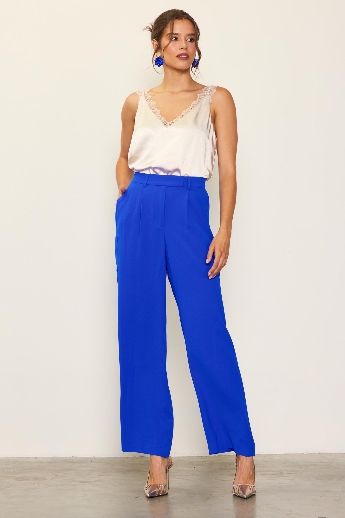 Pintuck Wide Leg Trousers