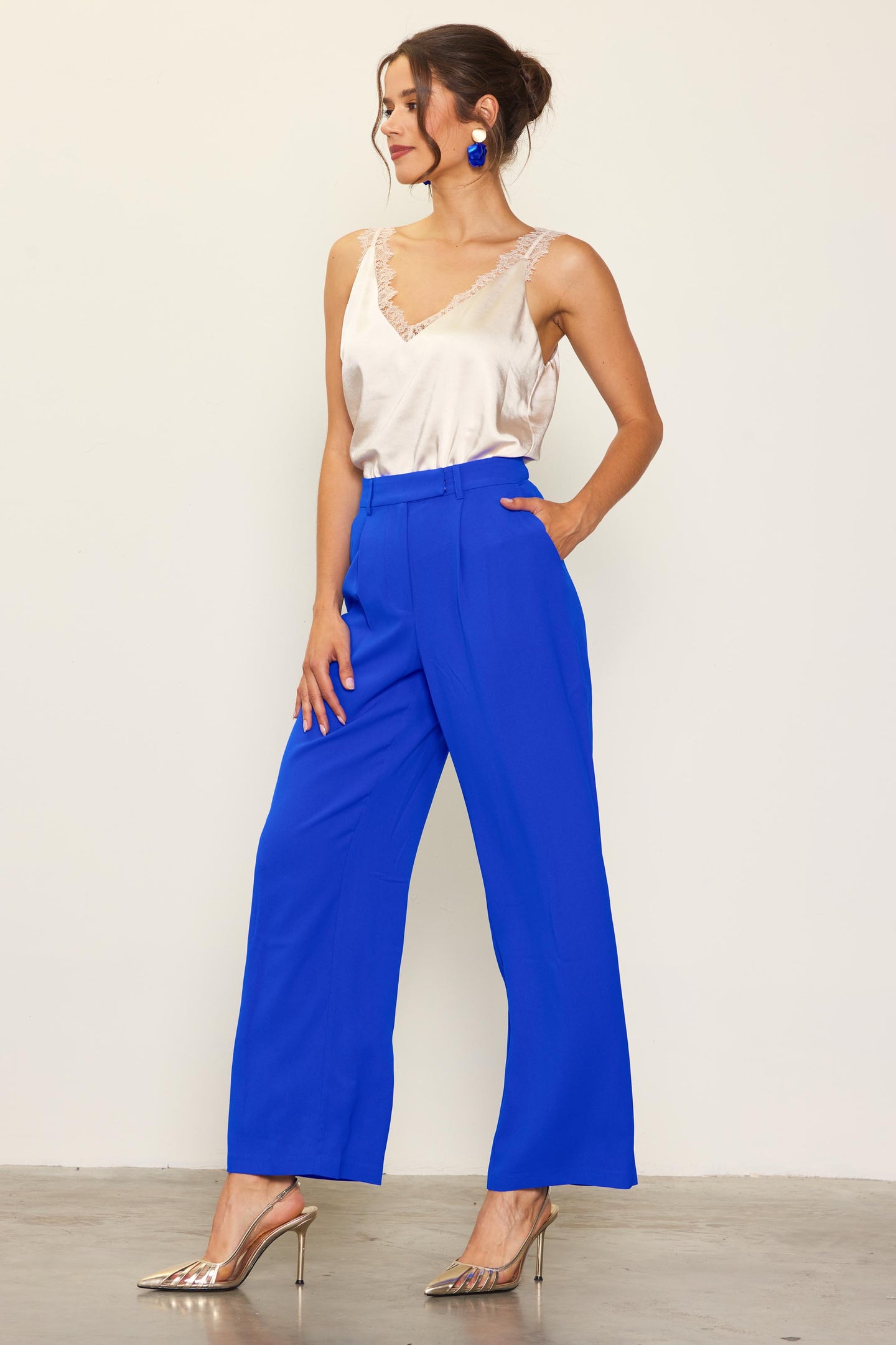 Pintuck Wide Leg Trousers