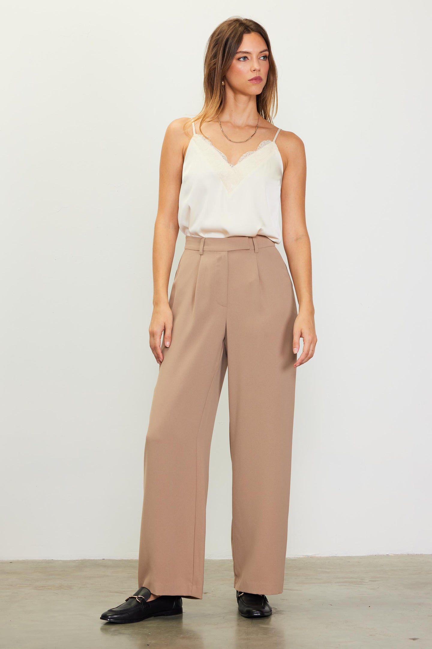 Pintuck Wide Leg Trousers