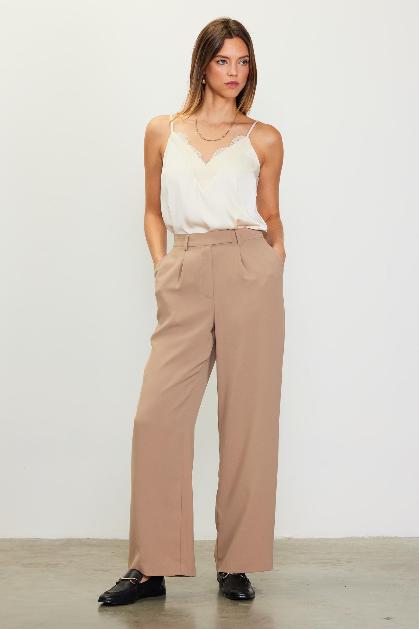 Pintuck Wide Leg Trousers