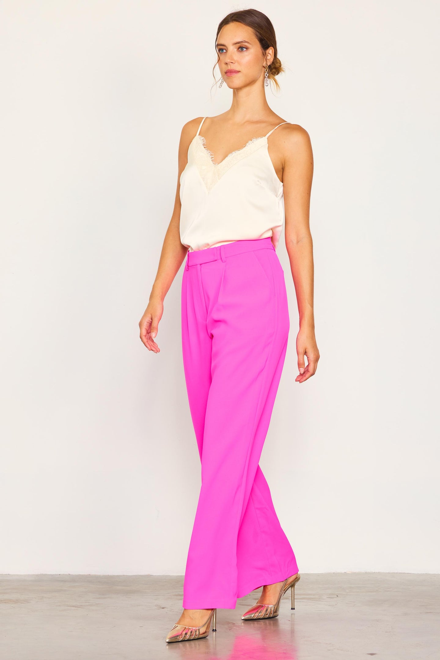 Pintuck Wide Leg Trousers