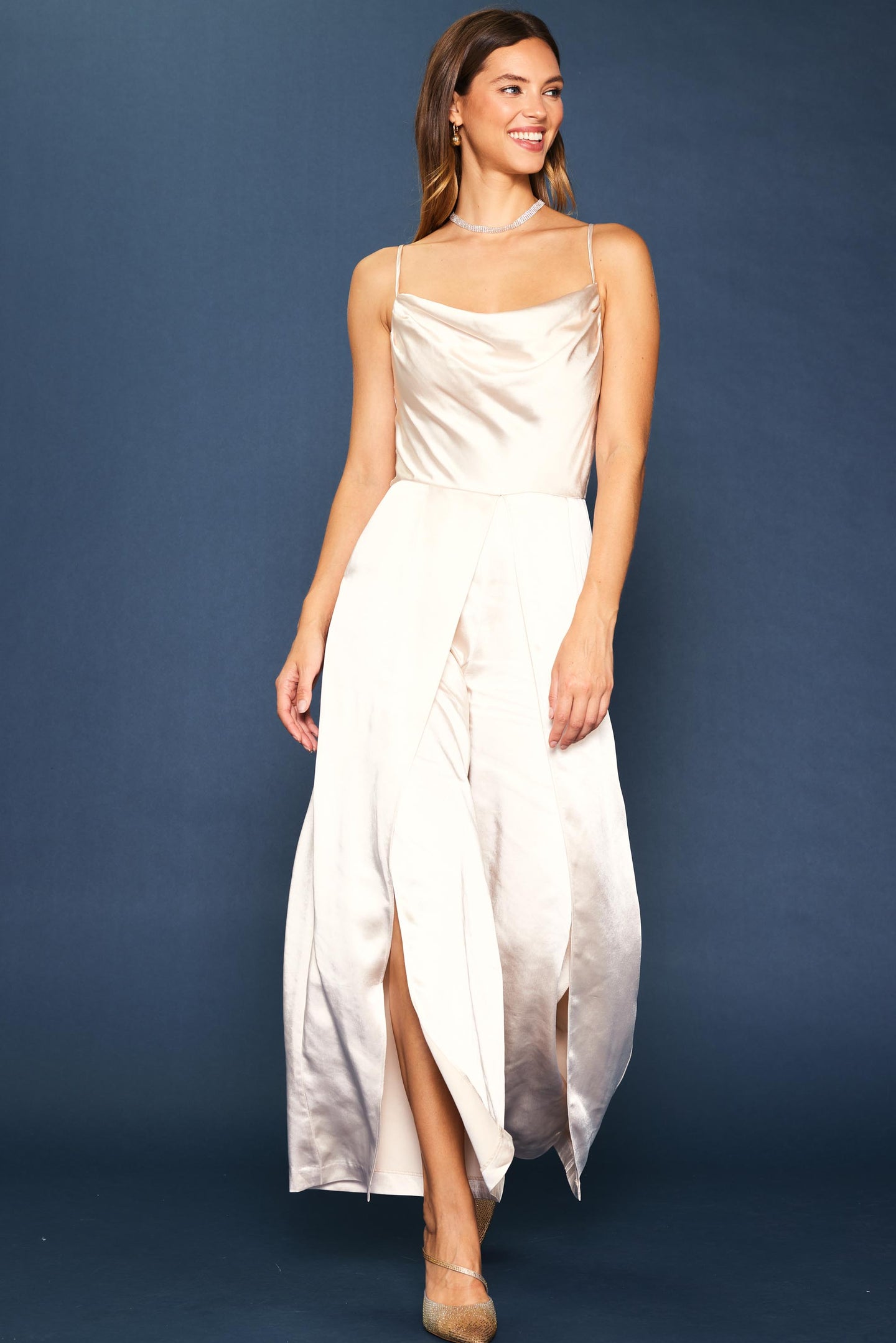 Cowl Neckline Satin Jumpsuit