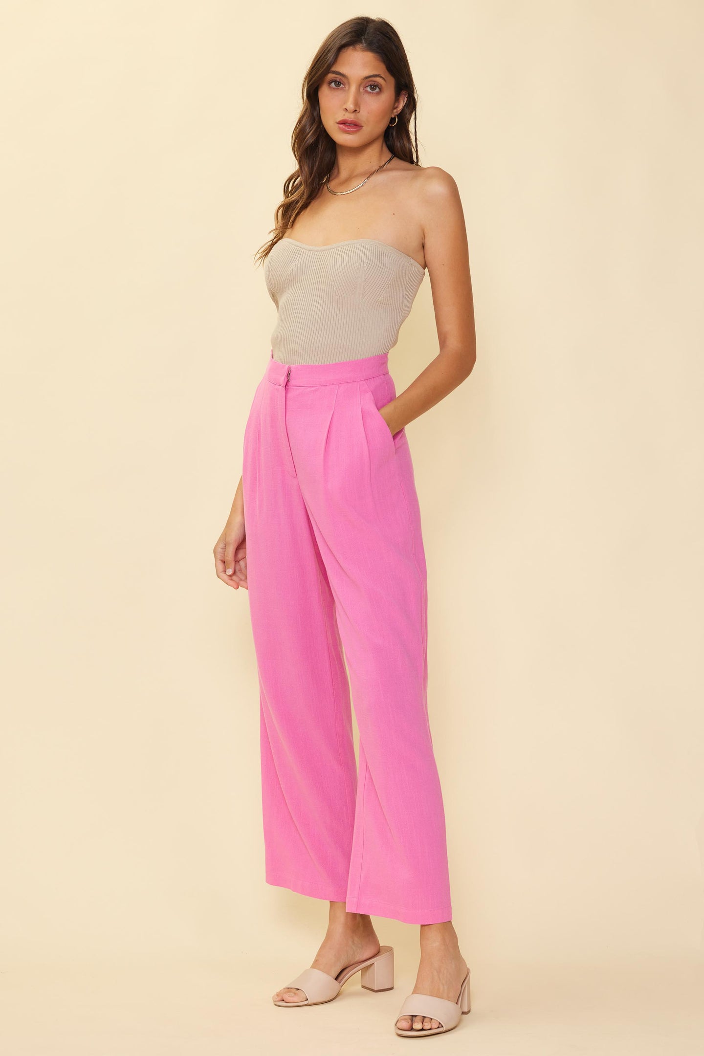 Linen Pintuck Wide Pants