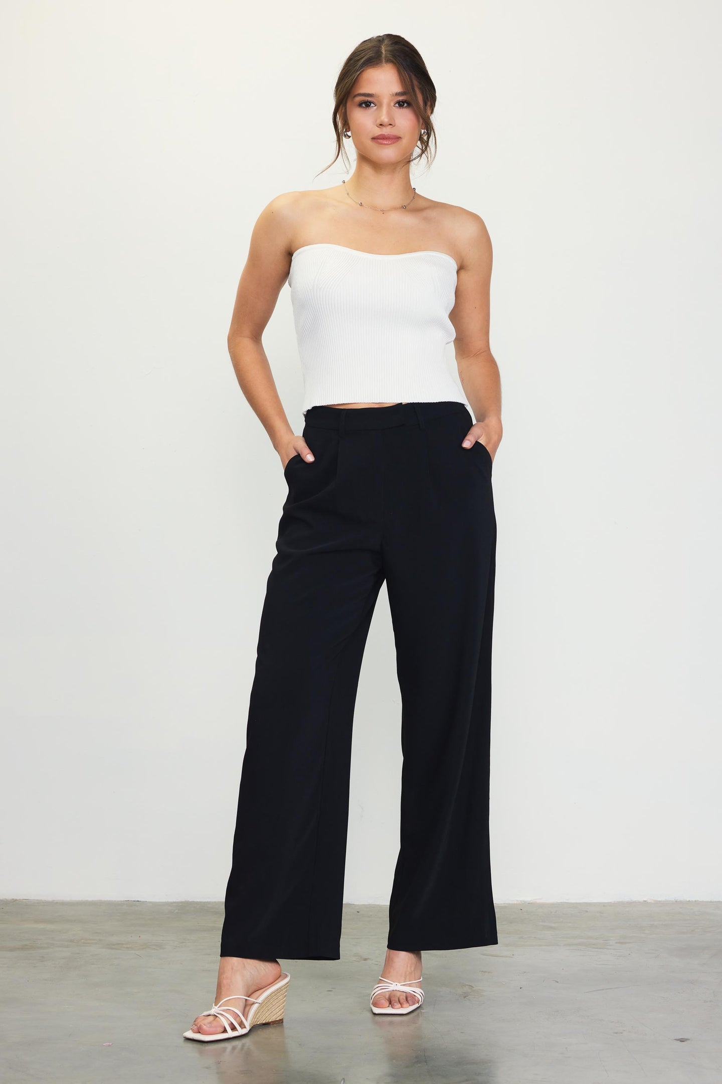 Pintuck Wide Leg Trousers