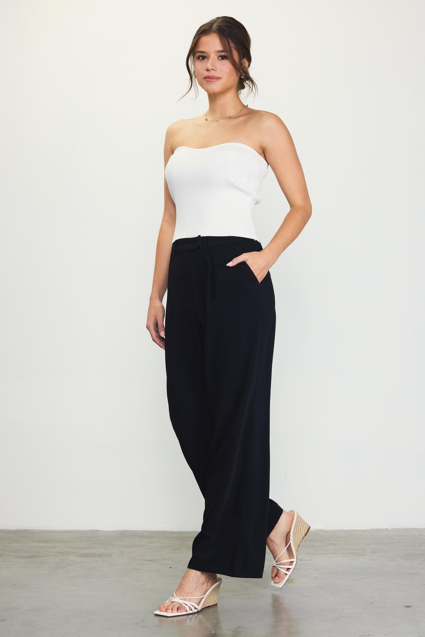 Pintuck Wide Leg Trousers