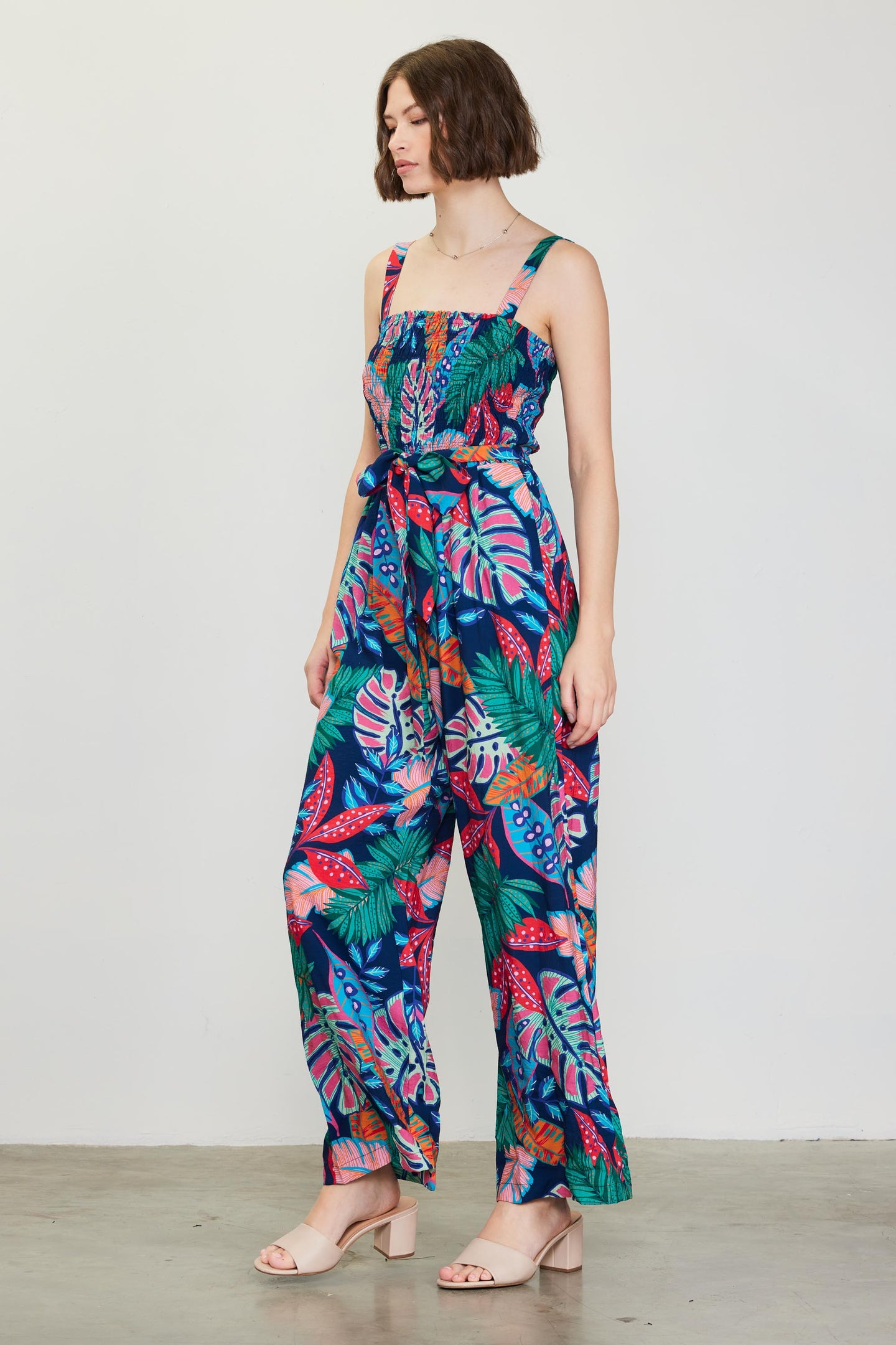 Ula Tropical Print Smocked Jumpsuit