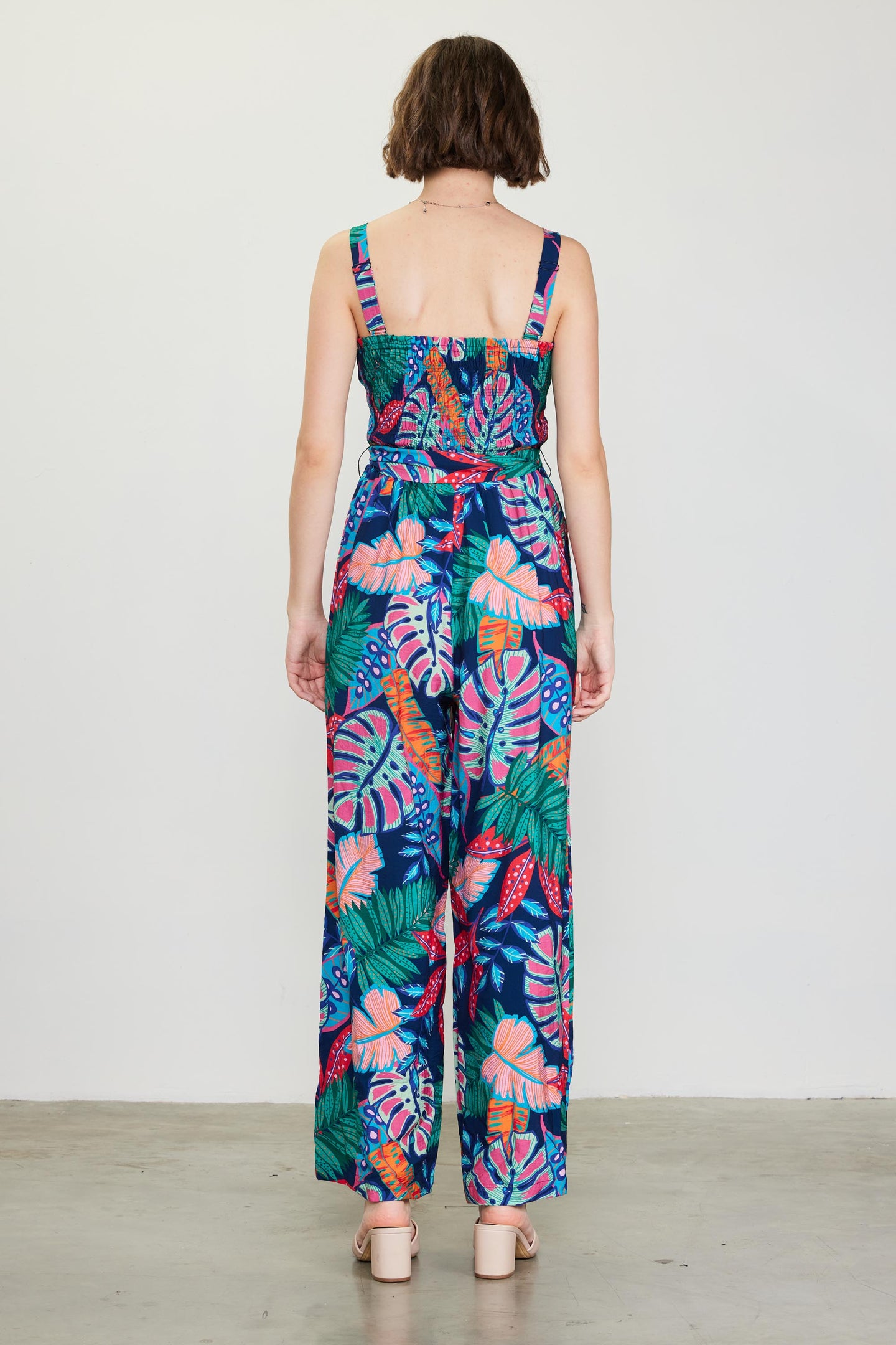 Ula Tropical Print Smocked Jumpsuit