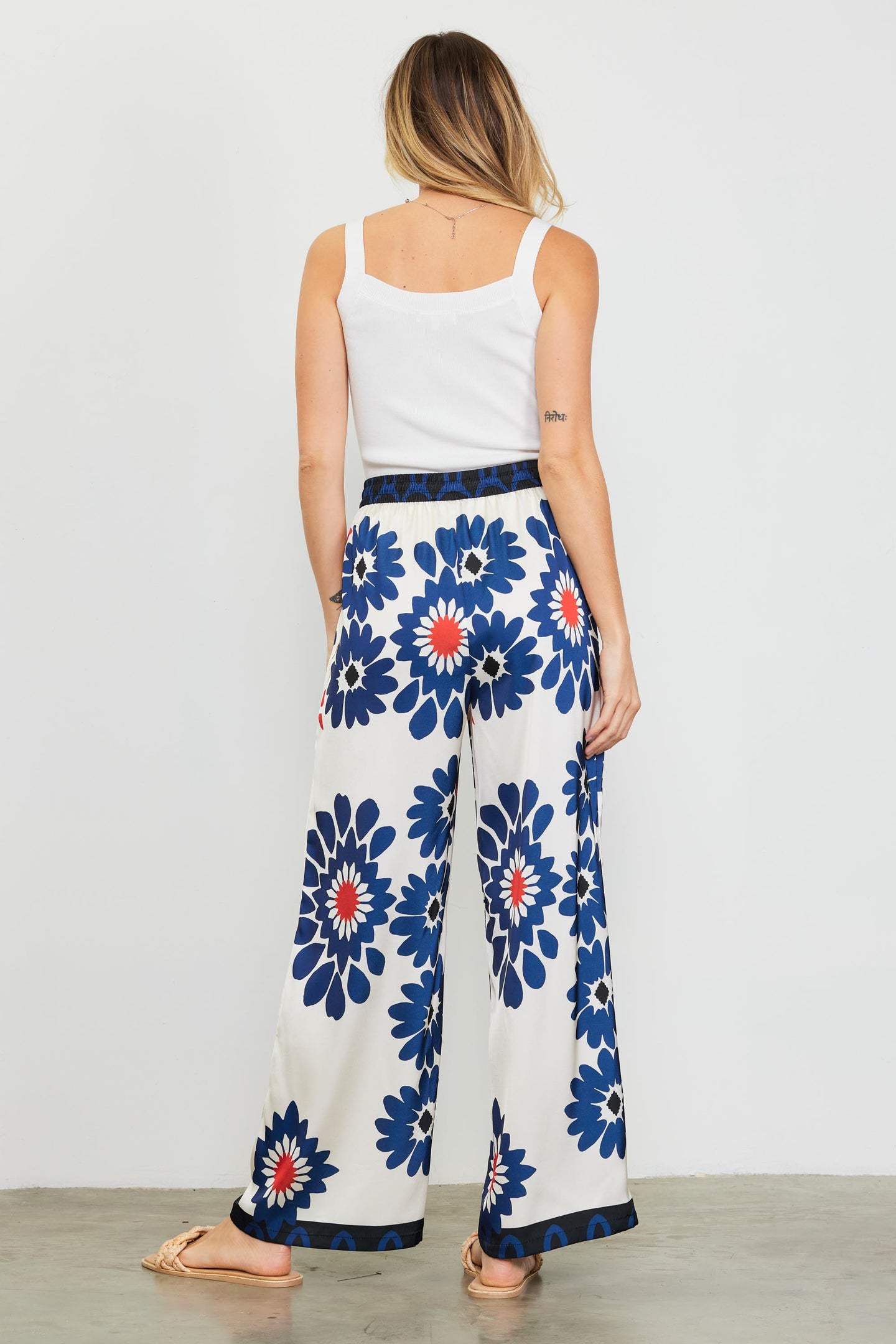 Floral Print Elastic Waistband Pants