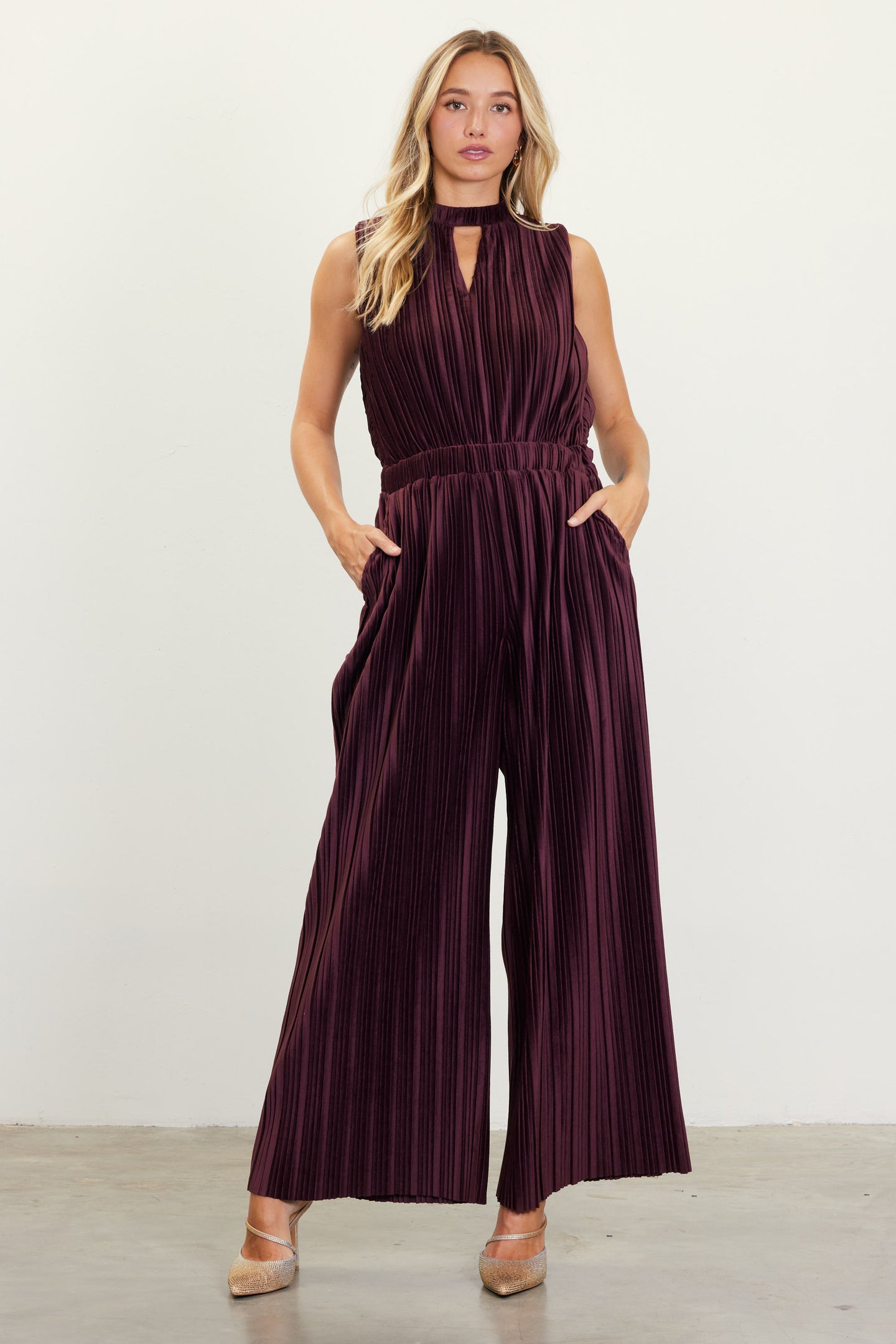 Pleated Velvet Jumpsuit