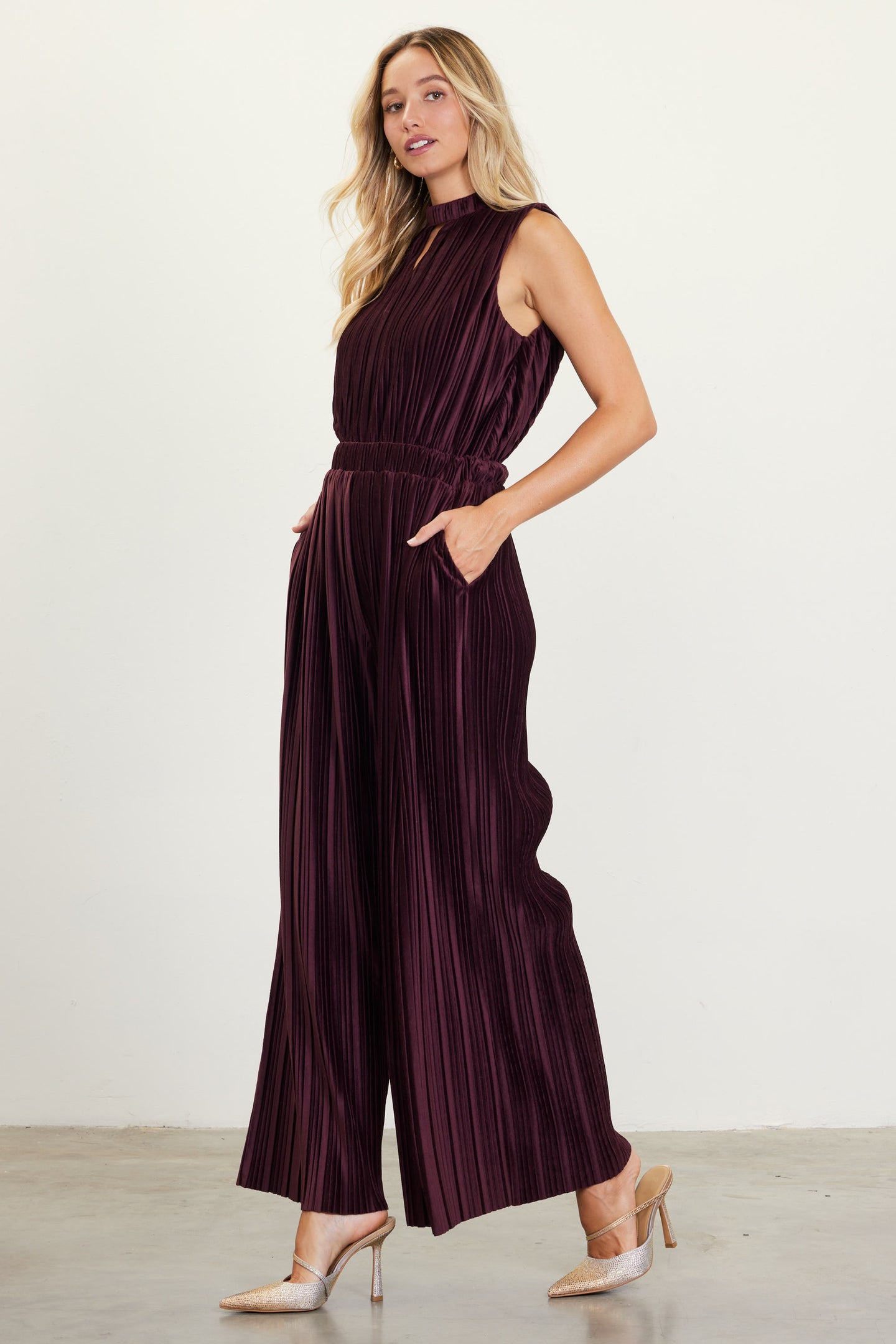 Pleated Velvet Jumpsuit