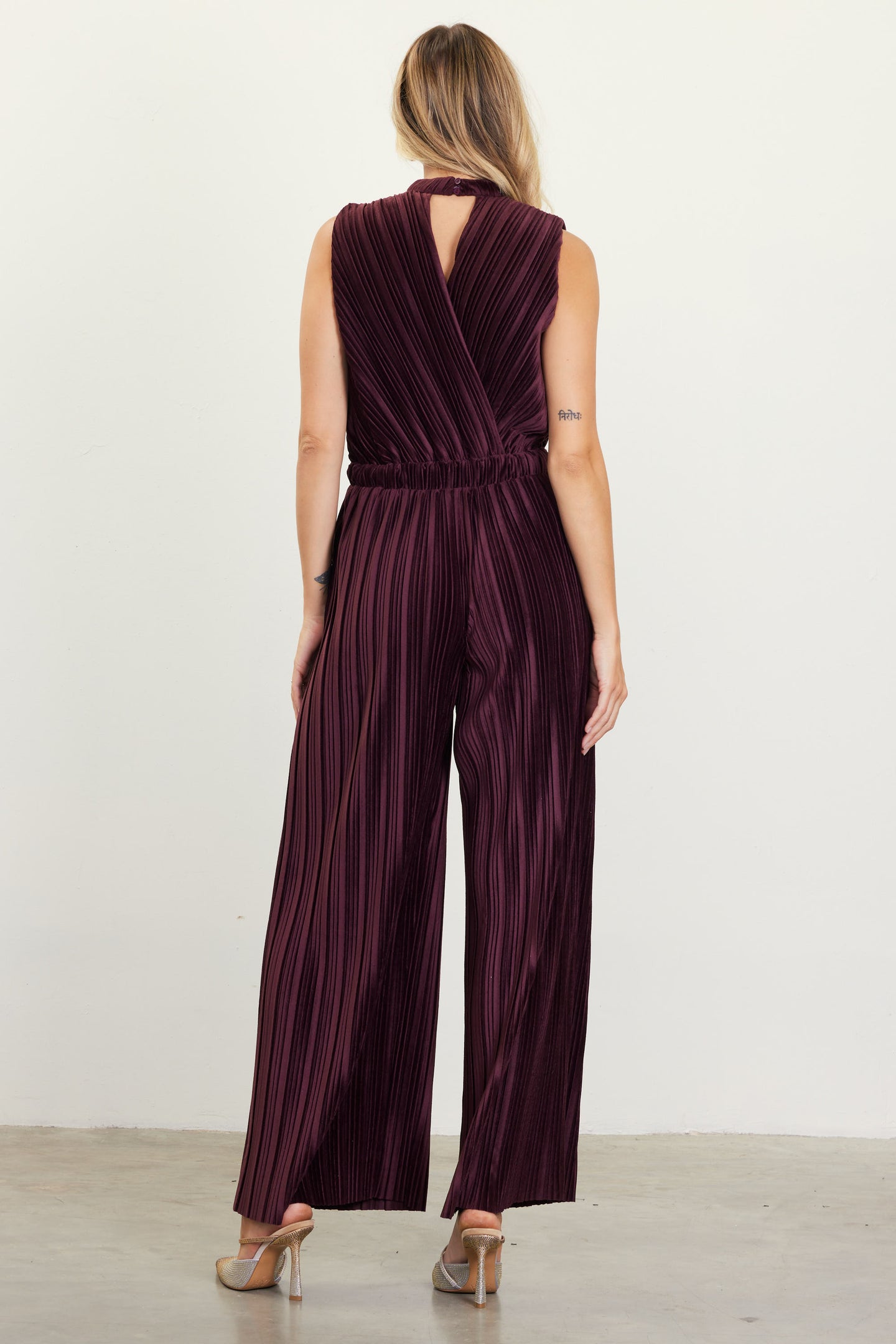 Pleated Velvet Jumpsuit