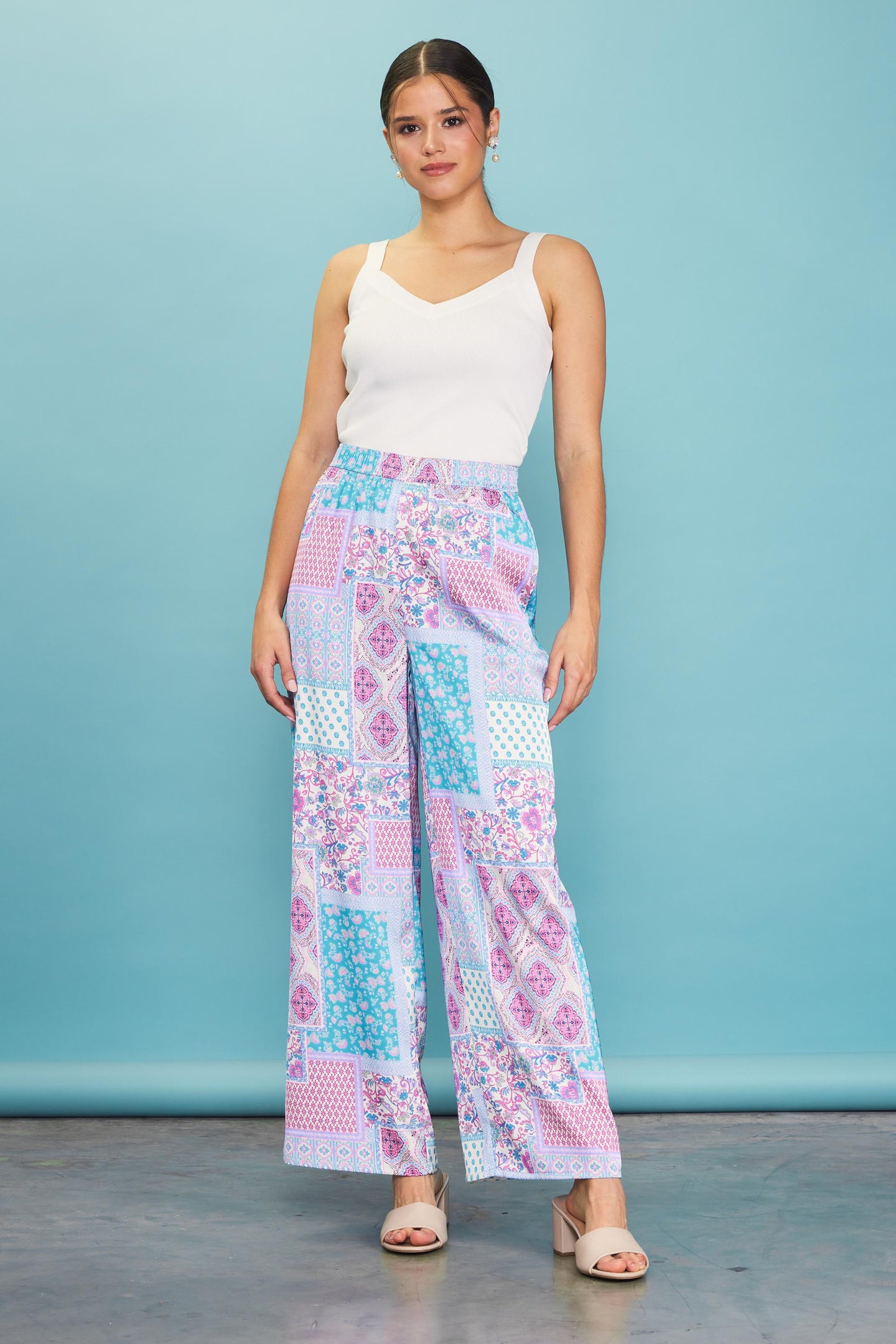 Patch Print Wide-Leg Pants