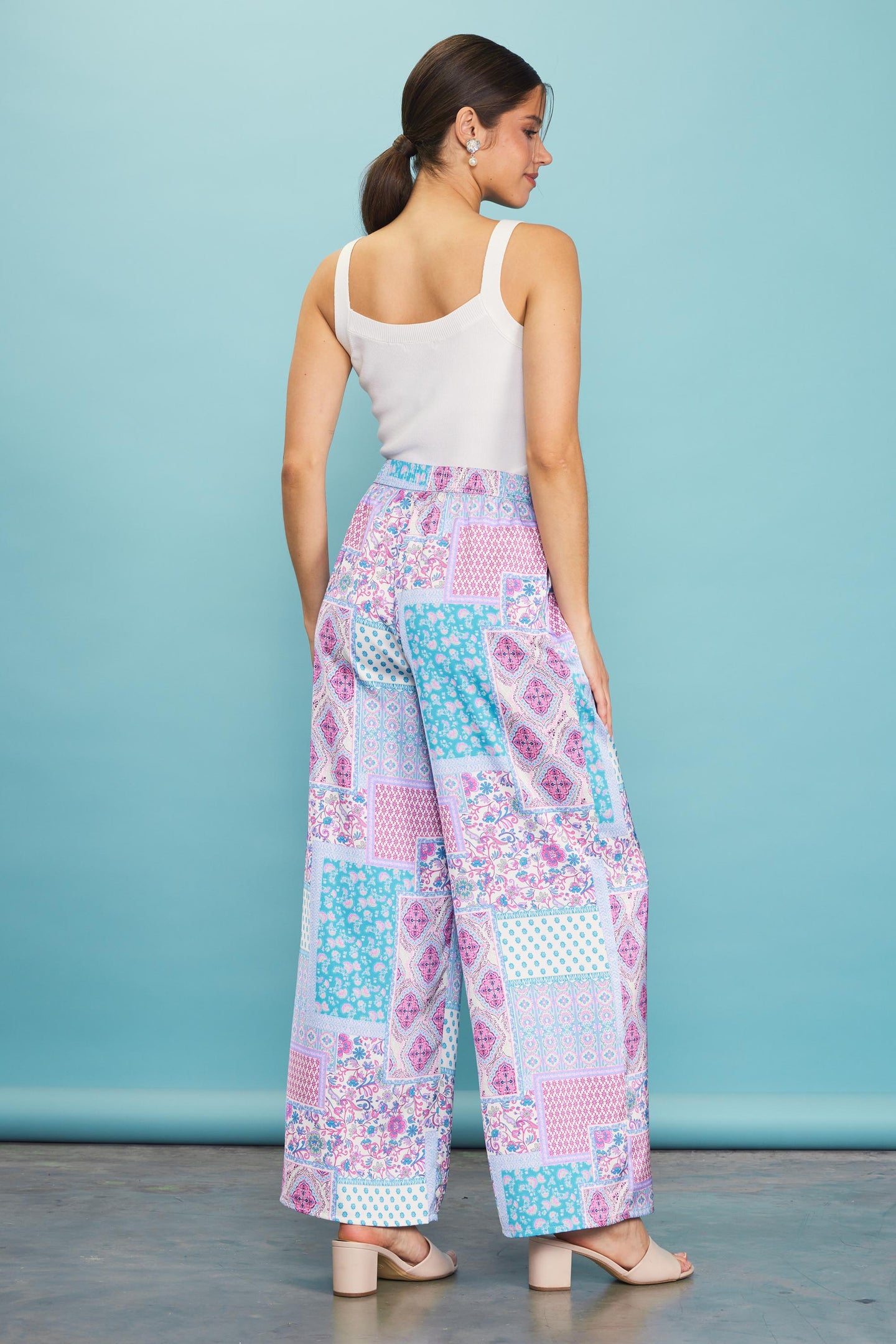 Patch Print Wide-Leg Pants