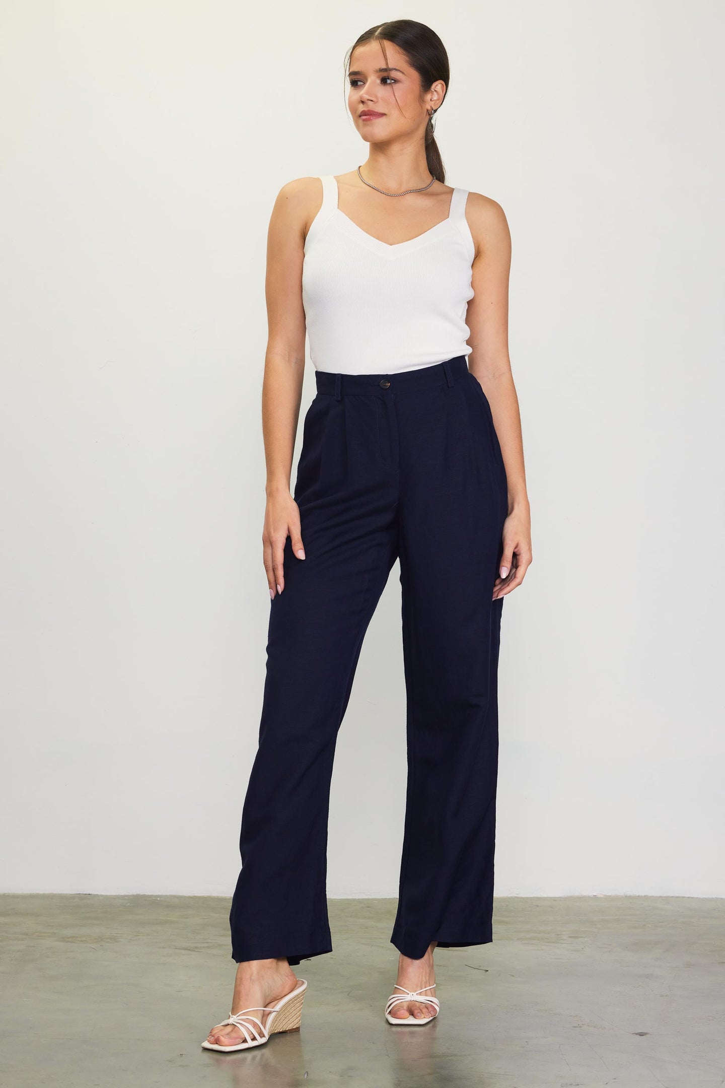 Linen Blend Wide Leg Trousers